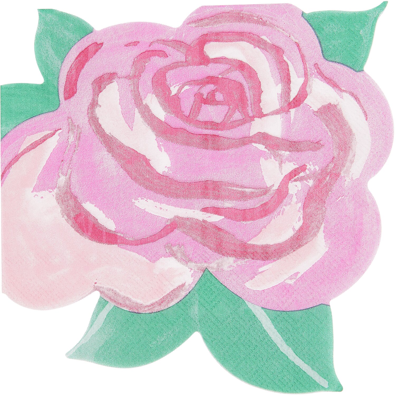 Servietten Rose, 31x31cm 20 Stück: Rosa Blütenmotiv mit grünen Blättern, ideal für elegante Tischdekorationen.