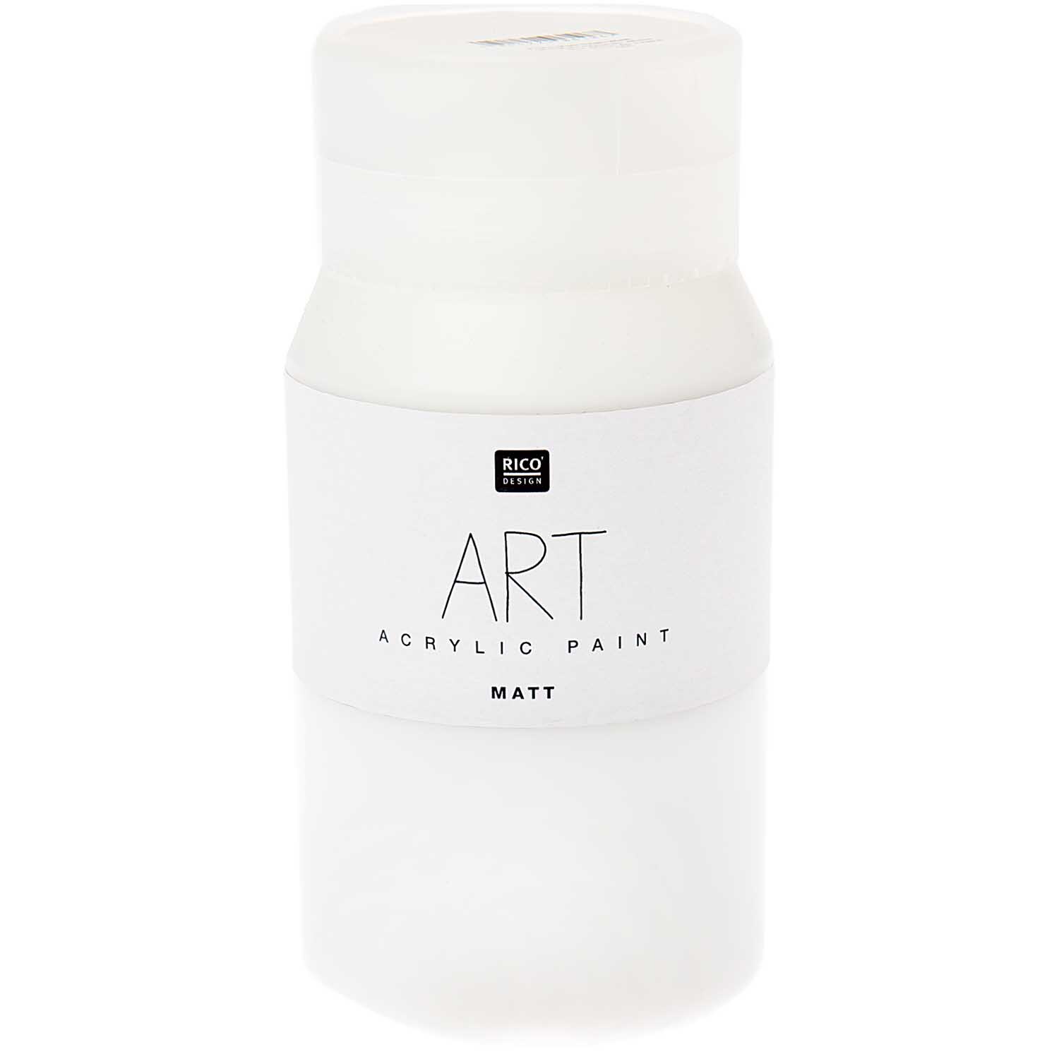 ART Künstler Acrylfarbe matt 500ml in Titanweiß von Rico Design, abgebildet in einer klaren Flasche.