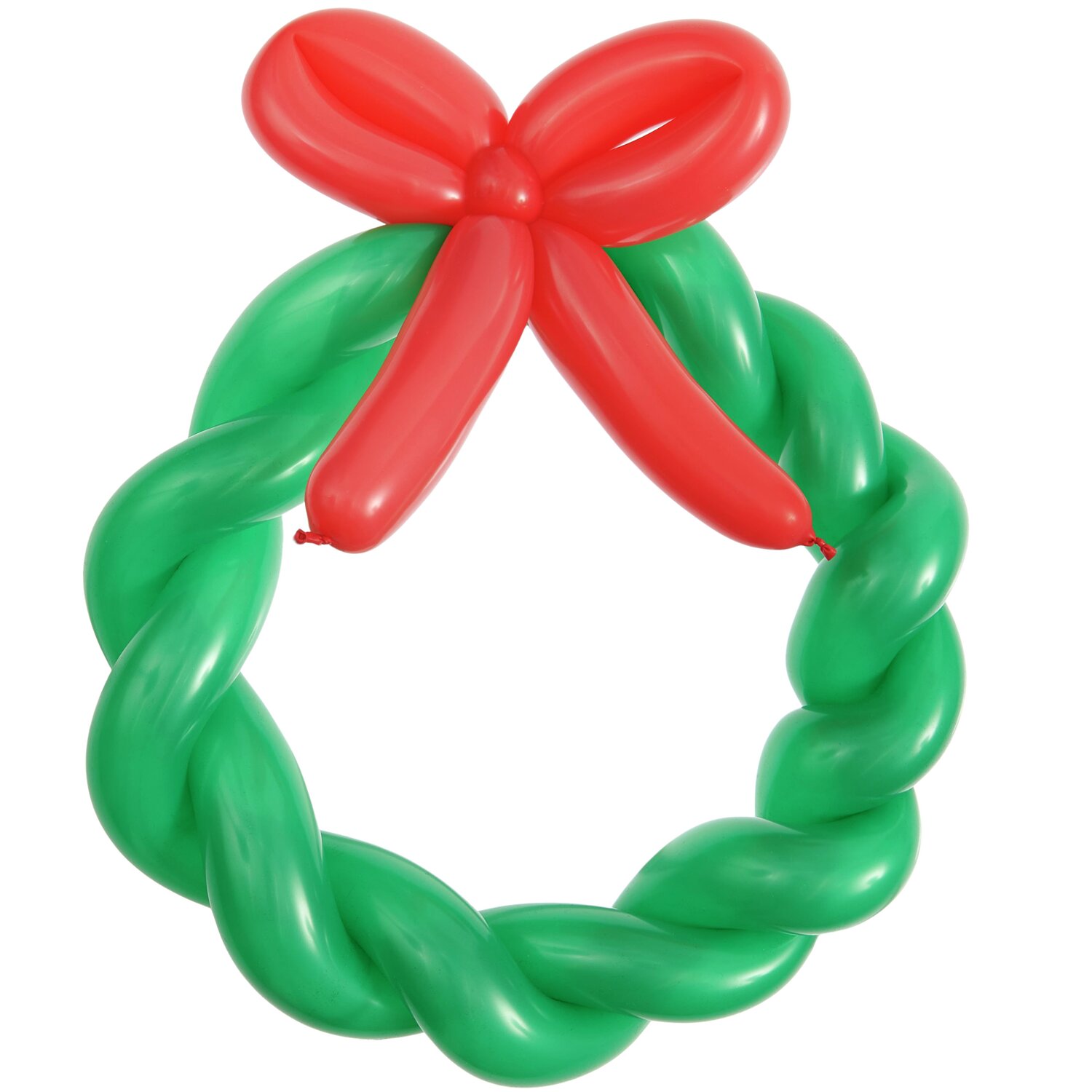 Ballonfigur Kranz Grün: Ein dekorativer Kranz aus grünen Ballons mit roter Schleife, ideal für festliche Anlässe.