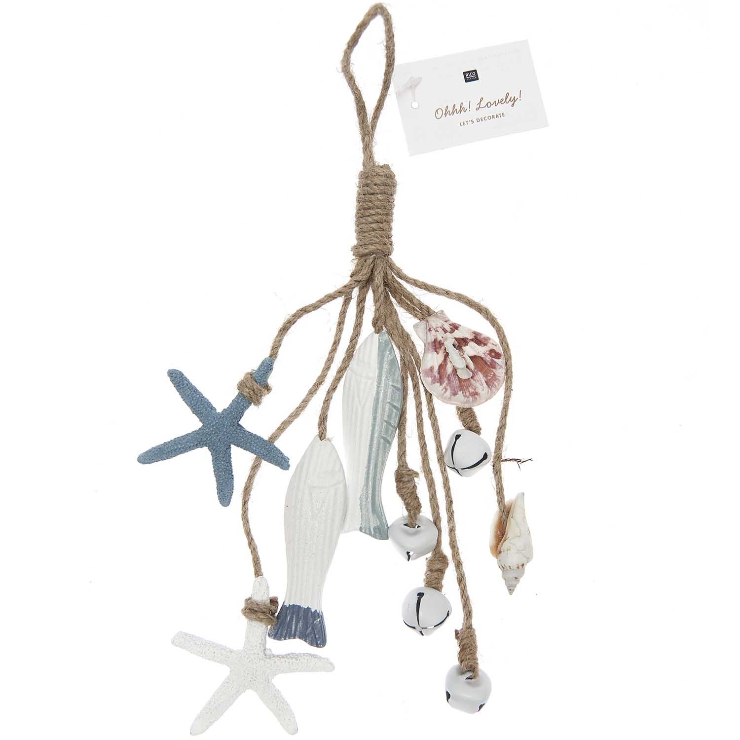 Holzhänger Maritim mit Glöckchen blau-weiß 25cm von Rico Design