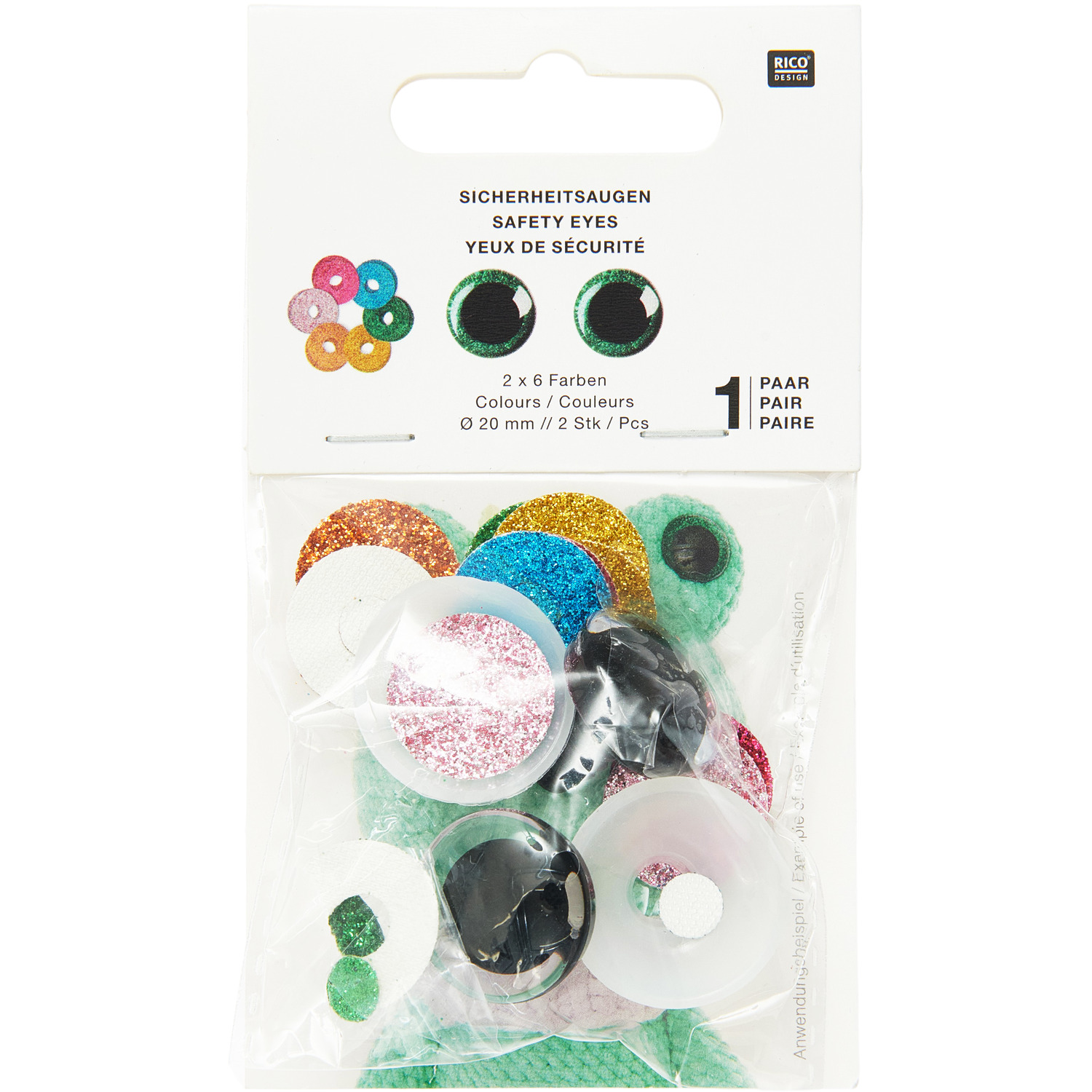 Sicherheitsaugen-Set für Kuscheltiere 6 Farben 1 Paar 20mm von Rico Design