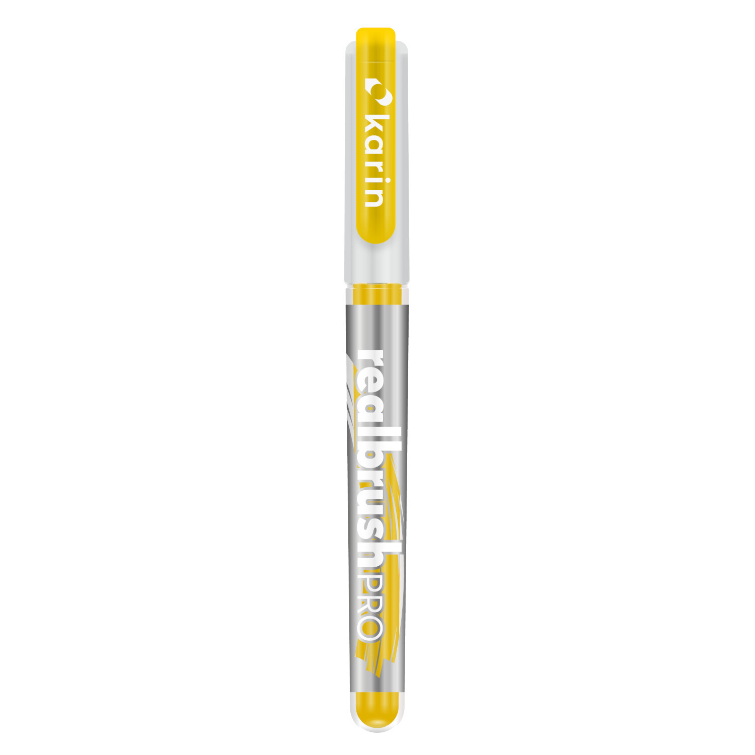 Realbrush Pro Marker von Karin in leuchtendem Gelb, ideal für kreative Projekte und präzise Zeichnungen.