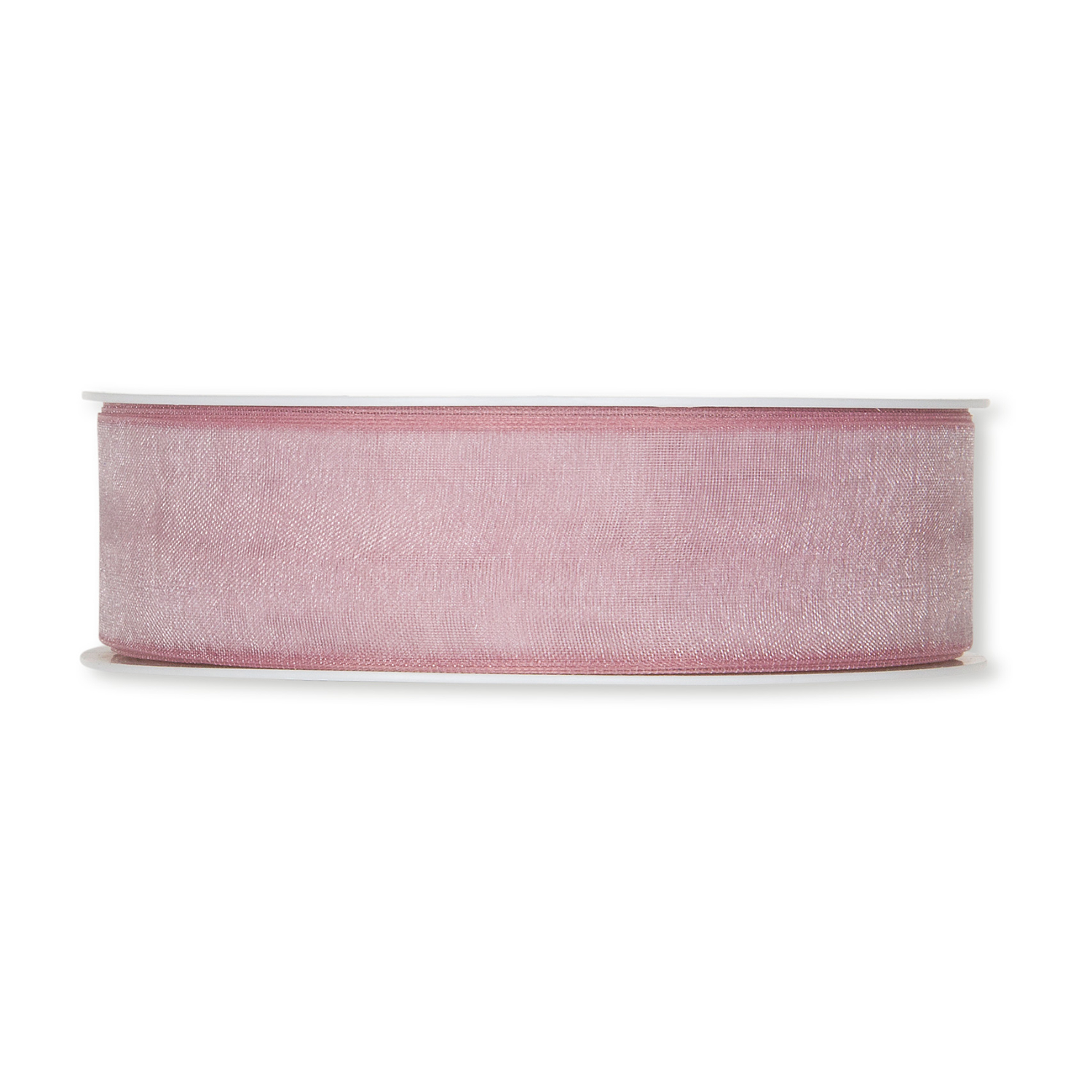 Organzaband 25mm 5m, weiß-rosa, auf Rolle. Ideal für Dekorationen und Geschenkverpackungen.