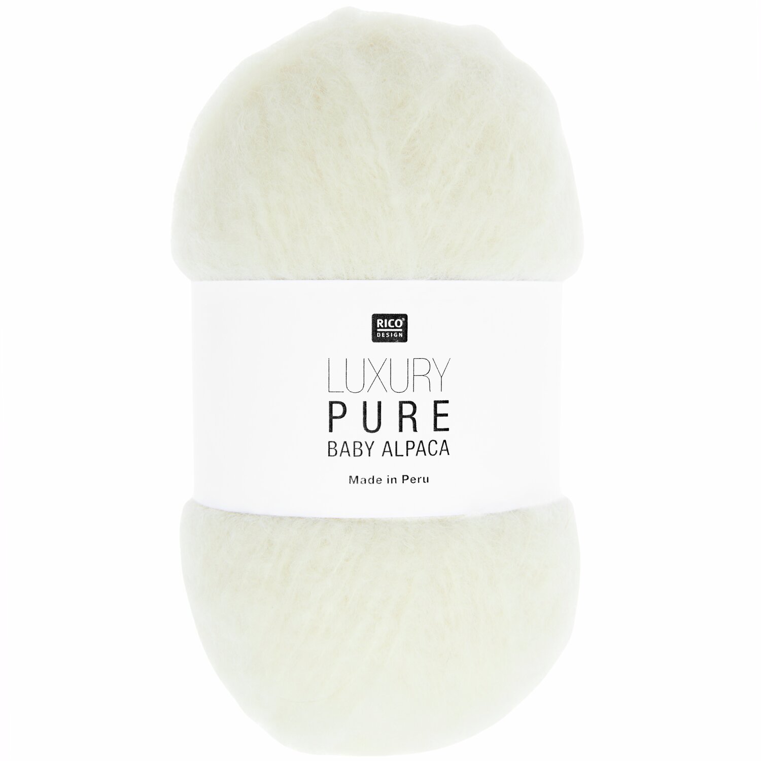 Luxury Pure Baby Alpaca Wolle in Creme von Rico Design, ideal für Strickprojekte.