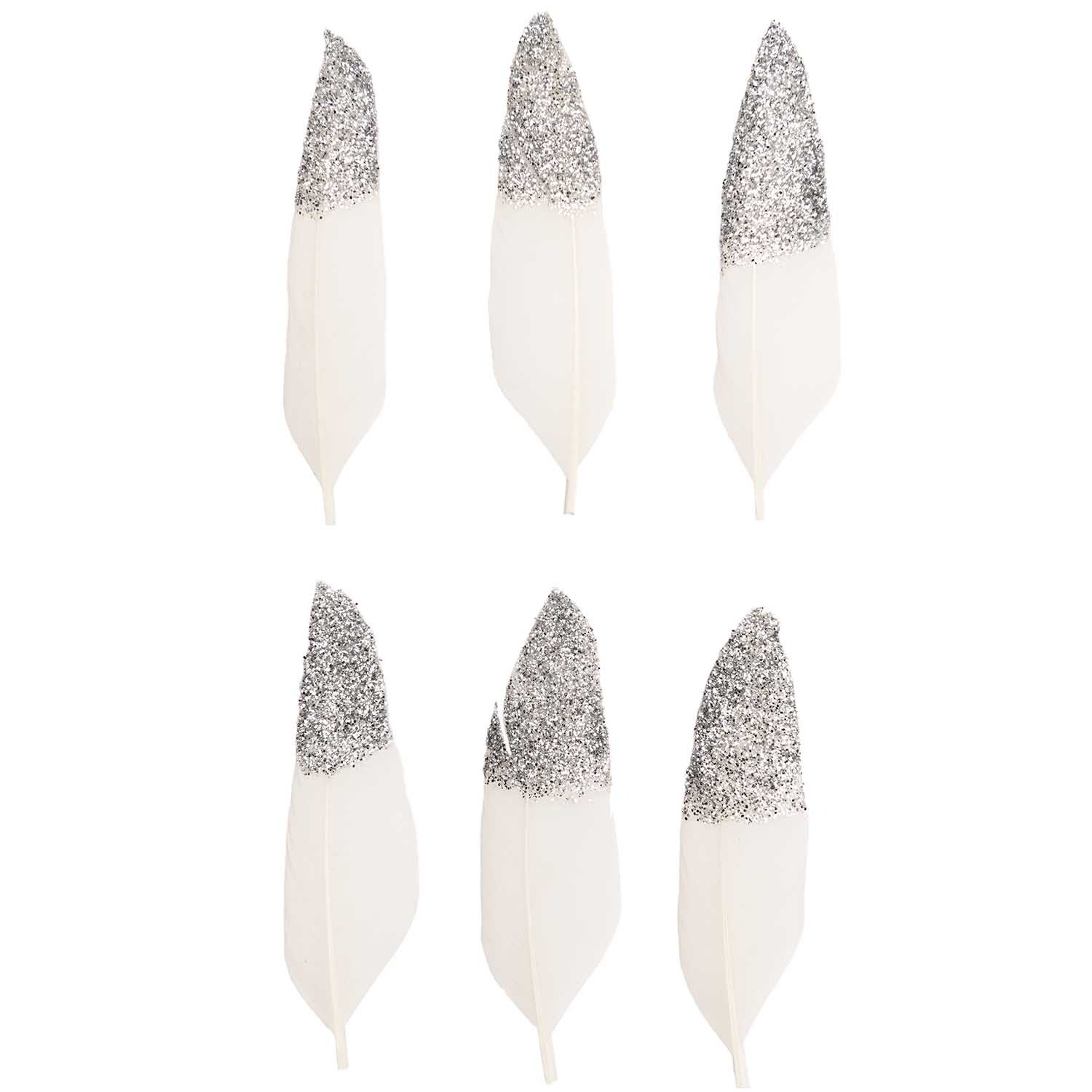 Federn ca. 8cm 6 Stück, Weiß-Silber, von idee. Creativmarkt. Sechs dekorative Federn mit glitzernden Spitzen.