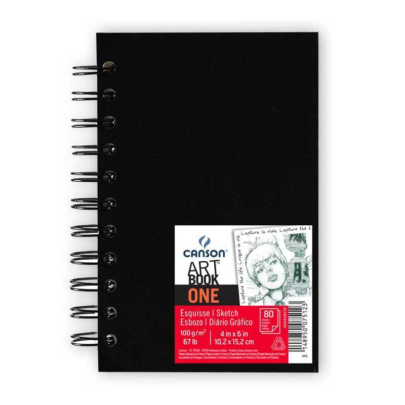 Art Book One Spiralblock 80 Blatt von Canson, schwarzer Spiralblock mit Skizzenetikett und 80 Seiten.