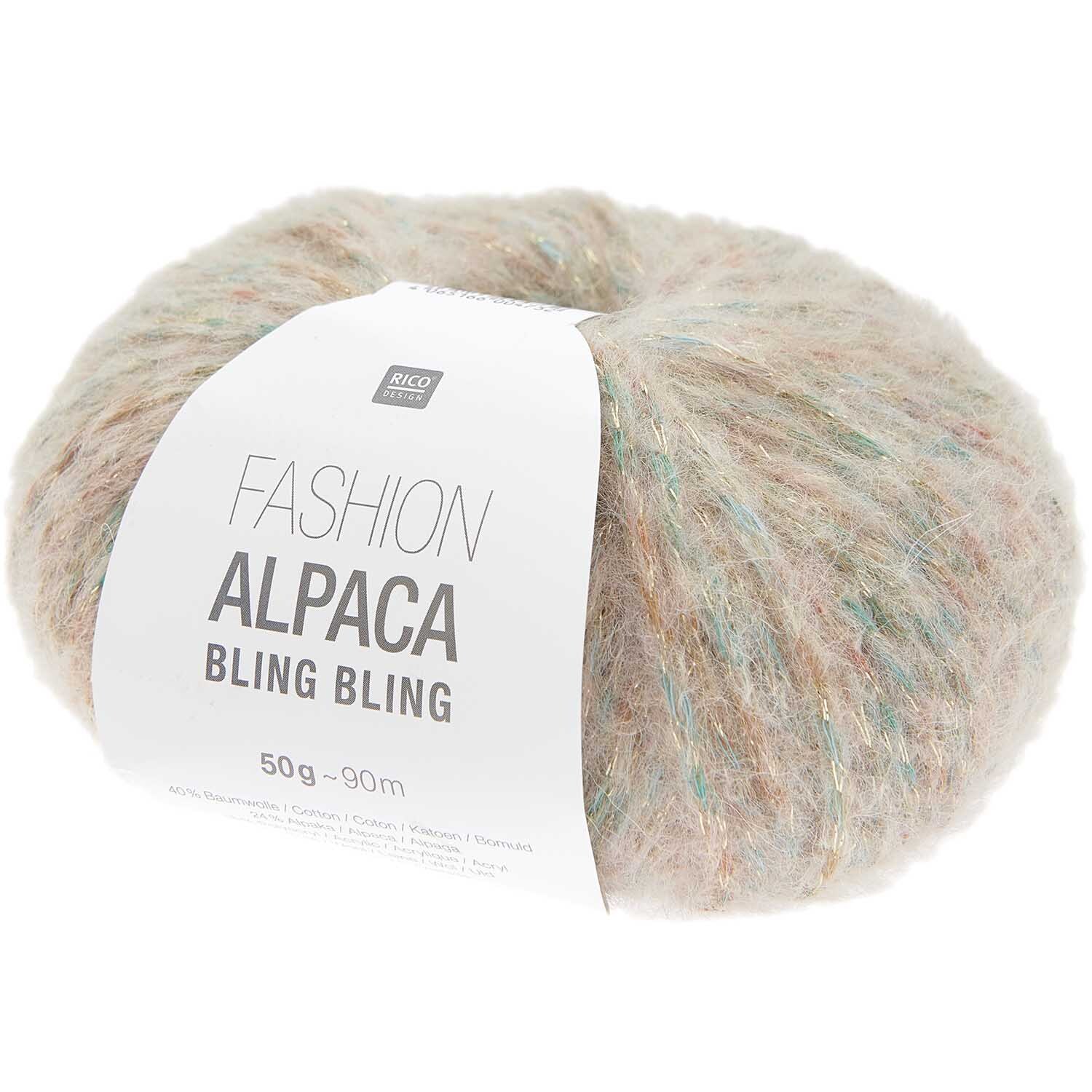 Fashion Alpaca BLING BLING: Weiches Garn in Pastellfarben von Rico Design, ideal für kreative Strickprojekte.