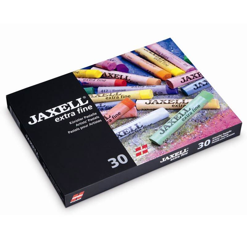 Pastellkreide extrafein, 30-teilig von Jaxell. Die Packung zeigt bunte Kreiden auf schwarzem Hintergrund. Ideal für Künstler.