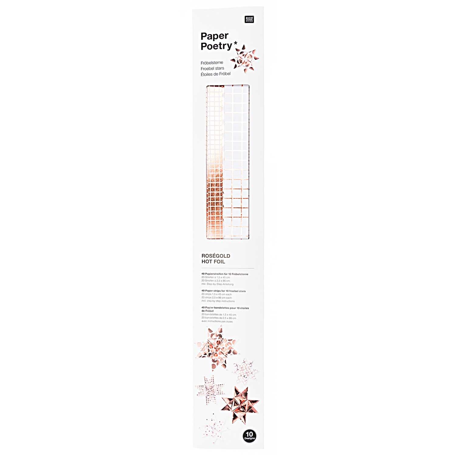 Paper Poetry Fröbelstreifen Graphic weiß-roségold 40 Stück Hot Foil von Rico Design