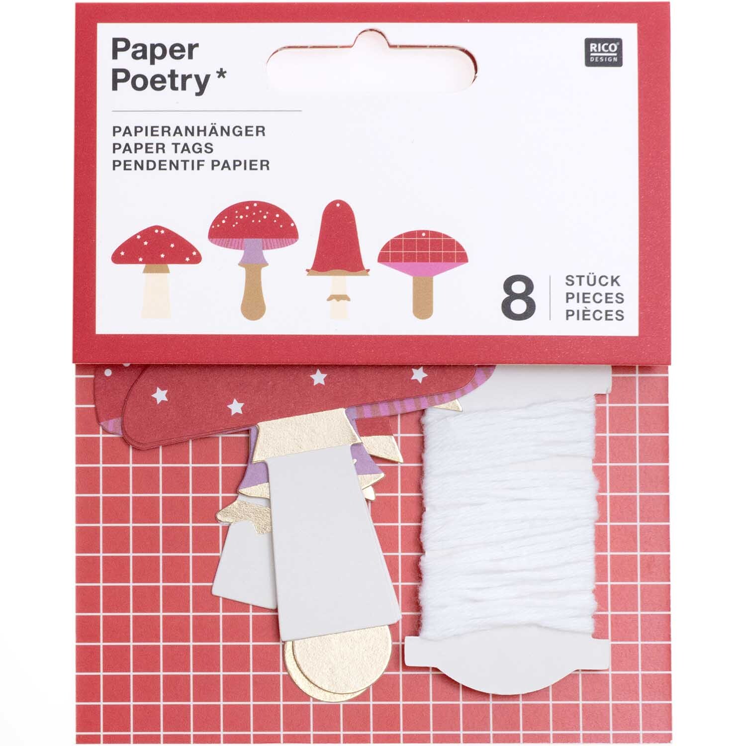 Paper Poetry Papieranhänger Pilze 8 Stück von Rico Design