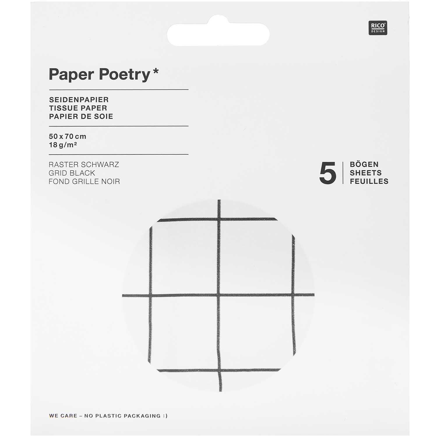 Paper Poetry Seidenpapier raster schwarz-weiß 50x70cm von Rico Design