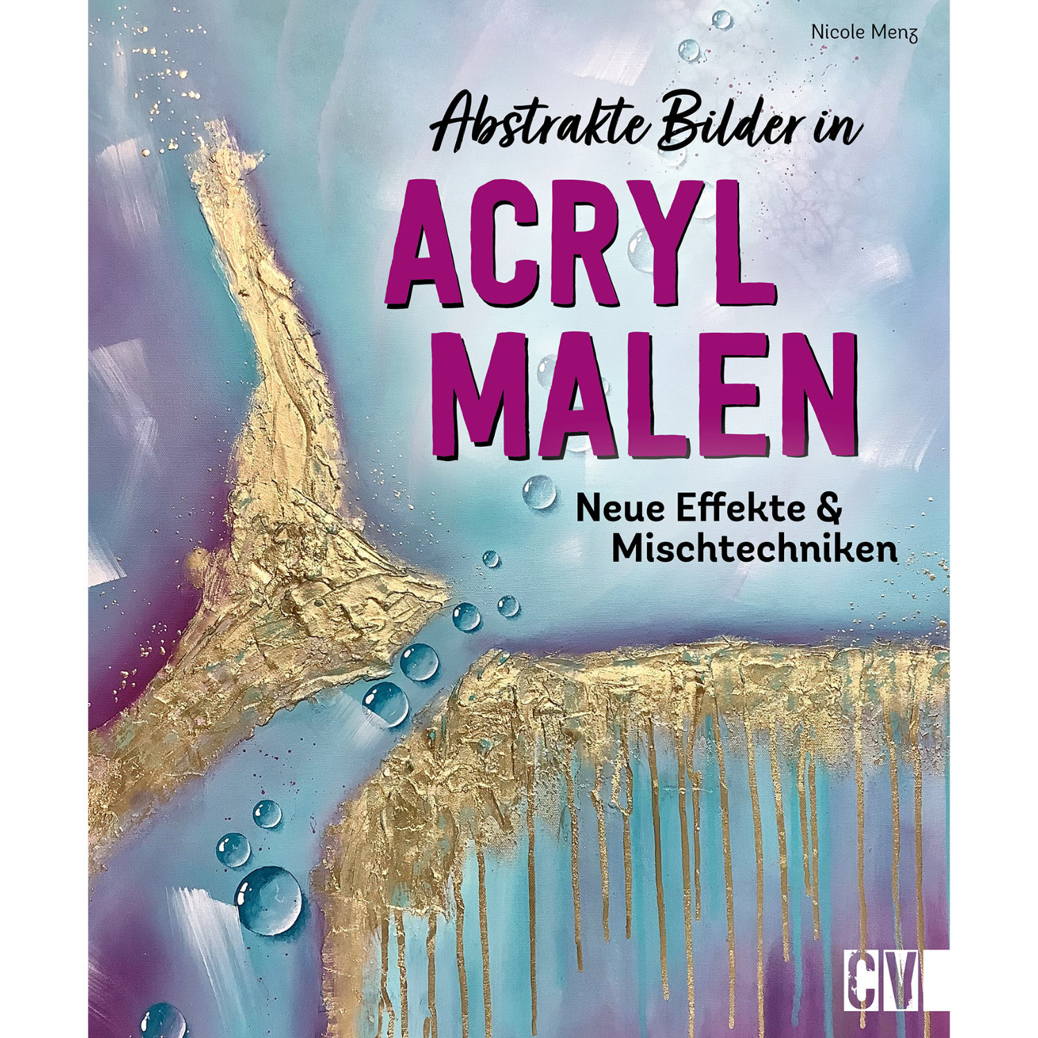 Abstrakte Bilder in Acryl malen: Buchcover mit lila und goldenen abstrakten Mustern, Christophorus Verlag.