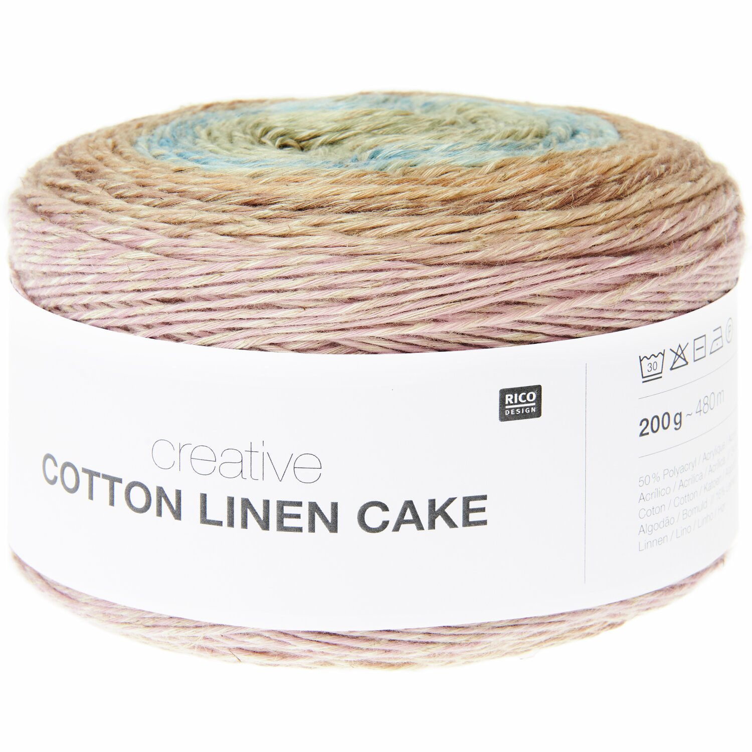 Creative Cotton Linen Cake: Garnrolle in warmen Farbtönen, 200g, 480m, von Rico Design.