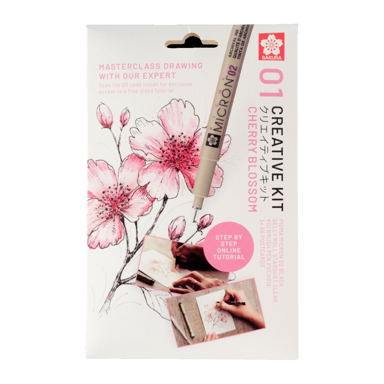 Kreativ-Set Kirschblüte: SAKURA Zeichen-Set mit rosa Blütenmotiv und Micron-Stift für kreative Projekte. Ideal für detaillierte Zeichnungen.