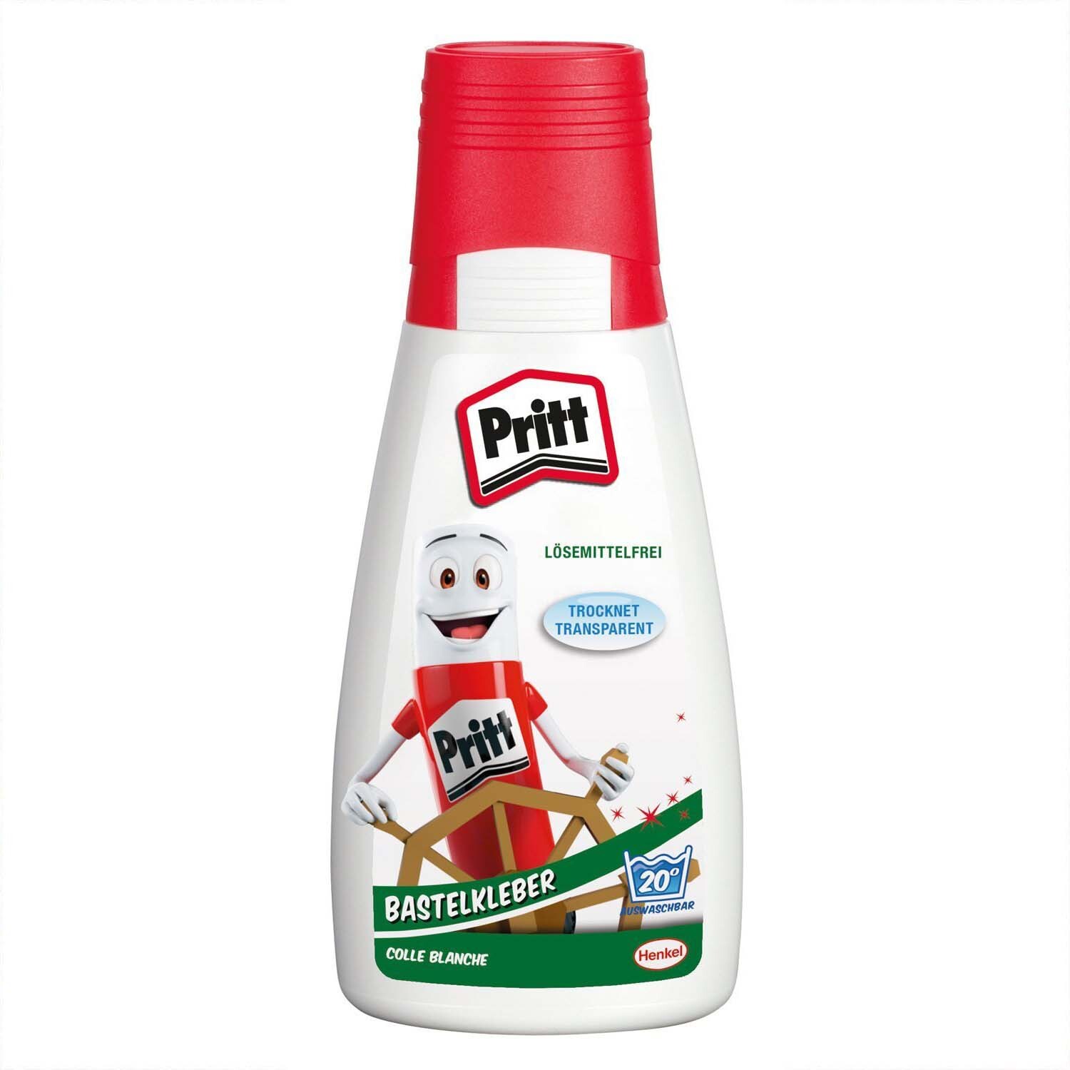 Bastelkleber 100g von Pritt in weißer Flasche mit rotem Deckel, ideal für kreative Projekte.
