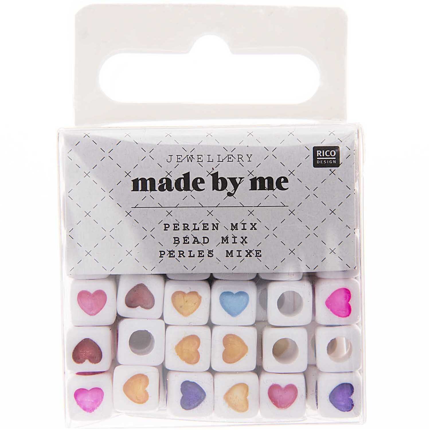 Perlen Herz-Mix Würfel weiß-multicolor ca. 72 Stück von Rico Design