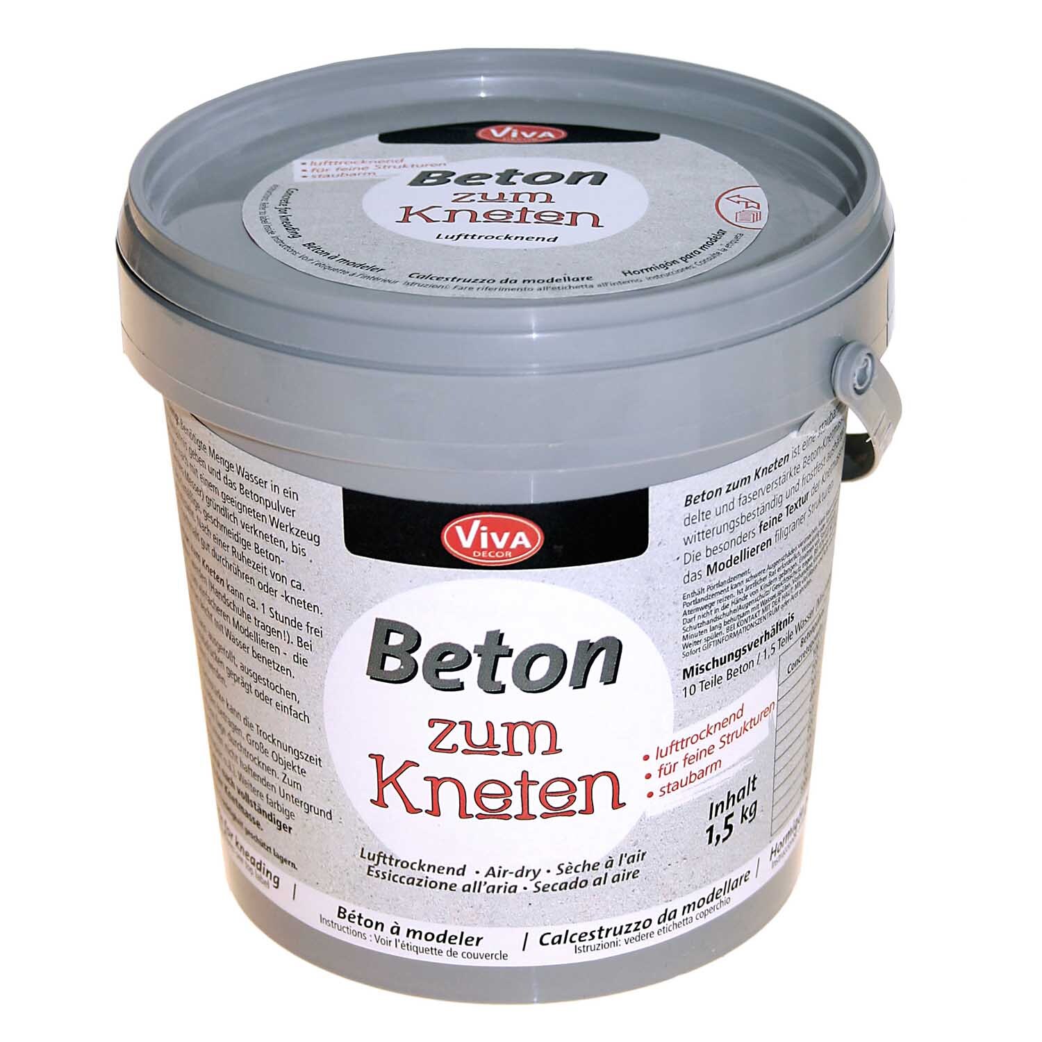 Knetbeton Eimer 1500g von Viva Decor: Grauer Eimer mit Knetbeton, ideal für kreative Projekte.