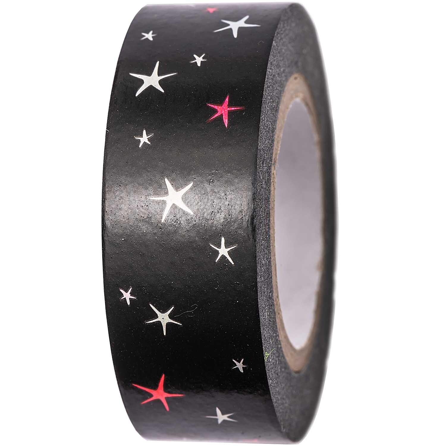 Paper Poetry Tape mit Sternenmuster auf schwarzem Hintergrund, ideal für kreative Projekte.