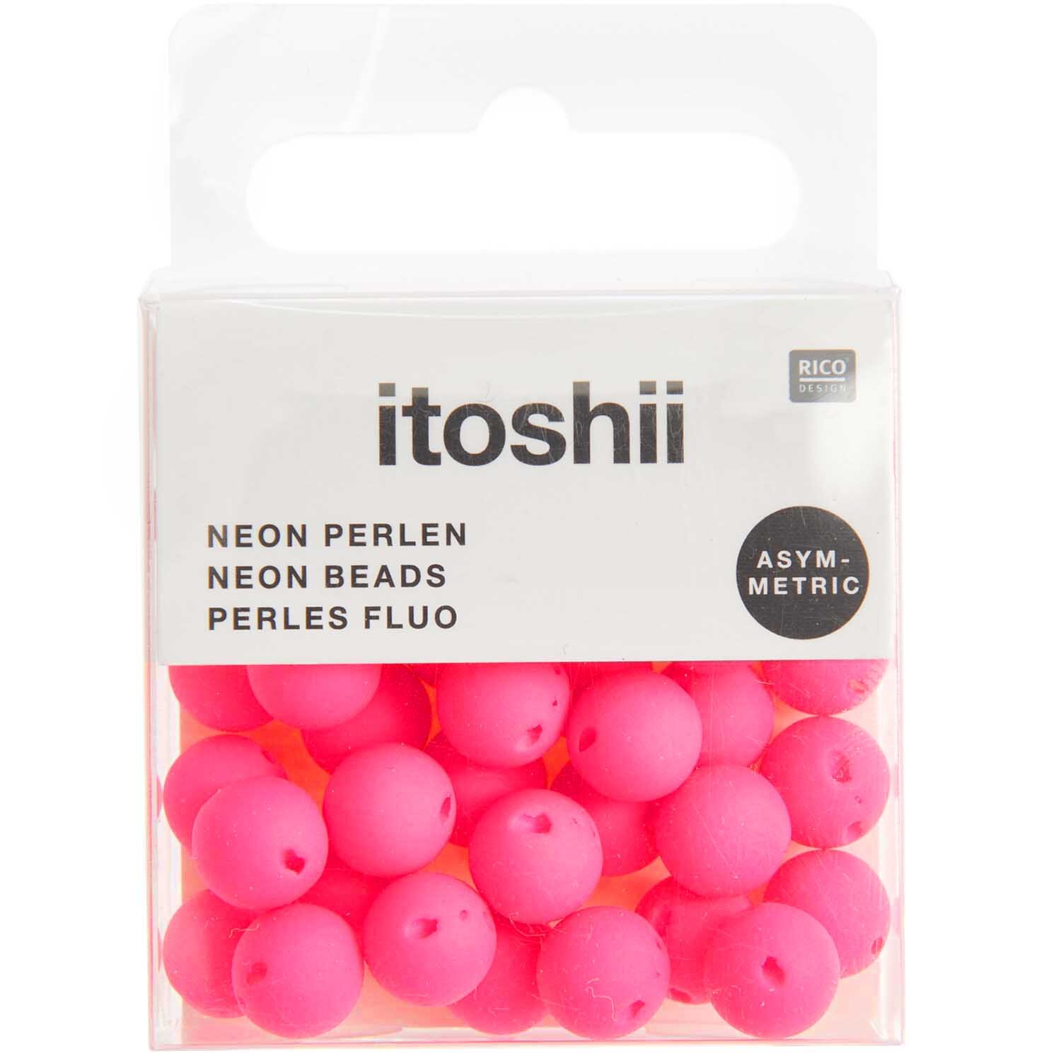 Itoshii Kunststoffperlen, asymmetrisch mit Lochung, 8mm, 40 Stück. Leuchtend pinke Perlen in Verpackung. Ideal für kreative Designs.