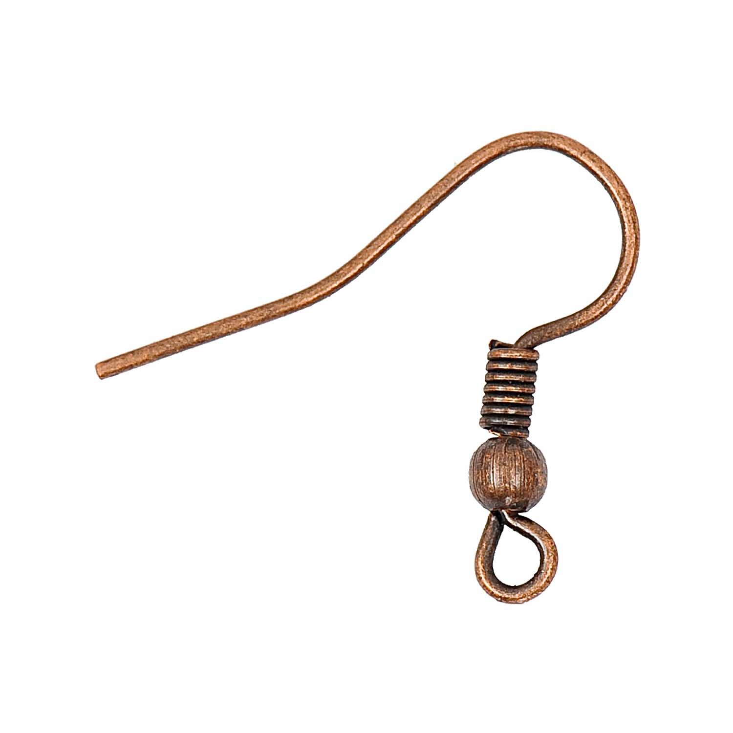 Ohrhaken mit Feder, 22mm, kupferfarbig, 4 Stück. Detailaufnahme eines eleganten Ohrhakens von Rico Design.
