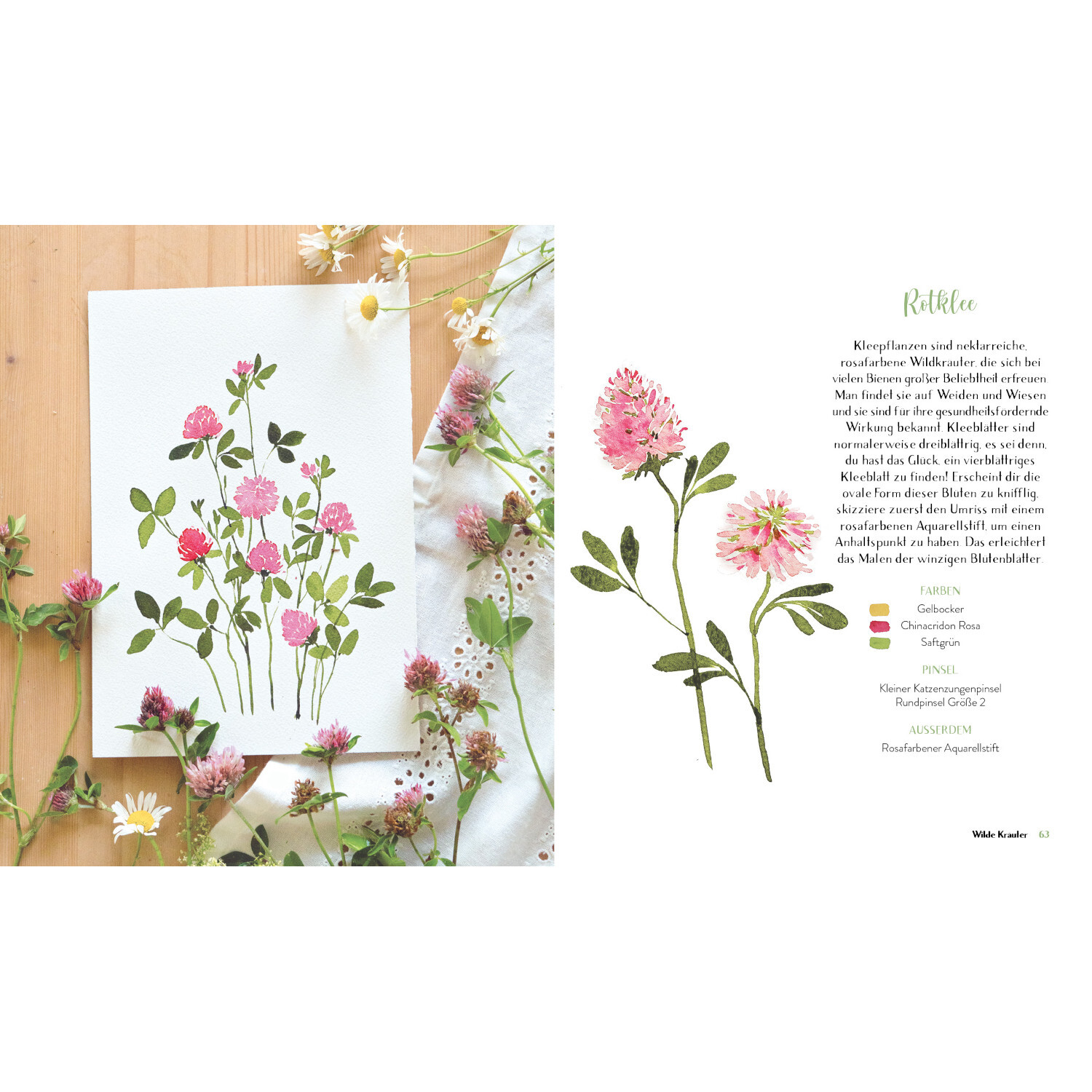 Wildflower Watercolor - Blumen Aquarelle malen: Anleitung und Beispiel für rosa Blüten.