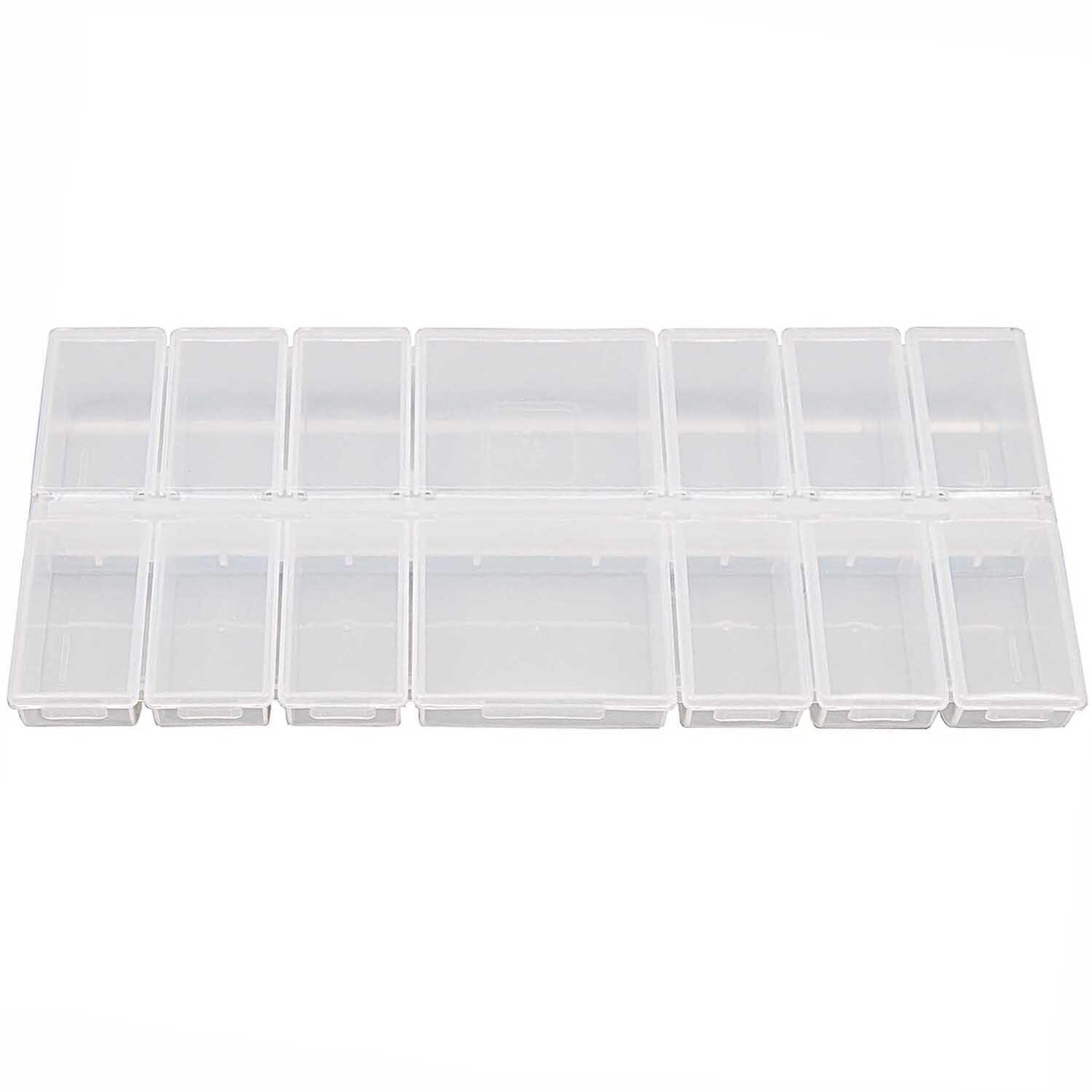 Sortierbox mit 14 Fächern von Rico Design, transparent, ideal zur Aufbewahrung kleiner Gegenstände.