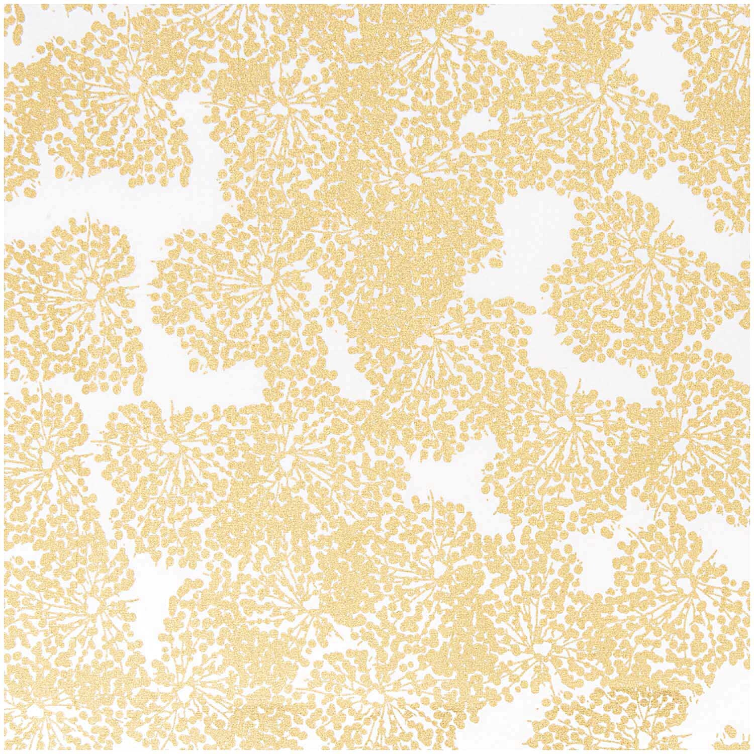 Stoff Allium weiß-gold 50x140cm mit floralem Muster von Rico Design, ideal für elegante Nähprojekte.
