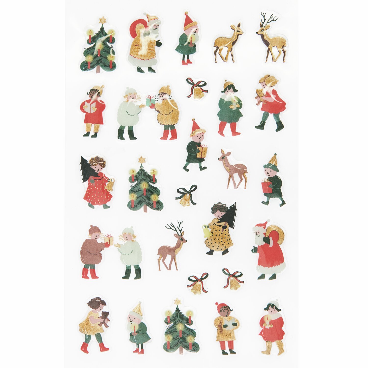 Paper Peotry Gelsticker Kinder 1 Bogen zeigt bunte Weihnachtsmotive mit Figuren und Tieren.