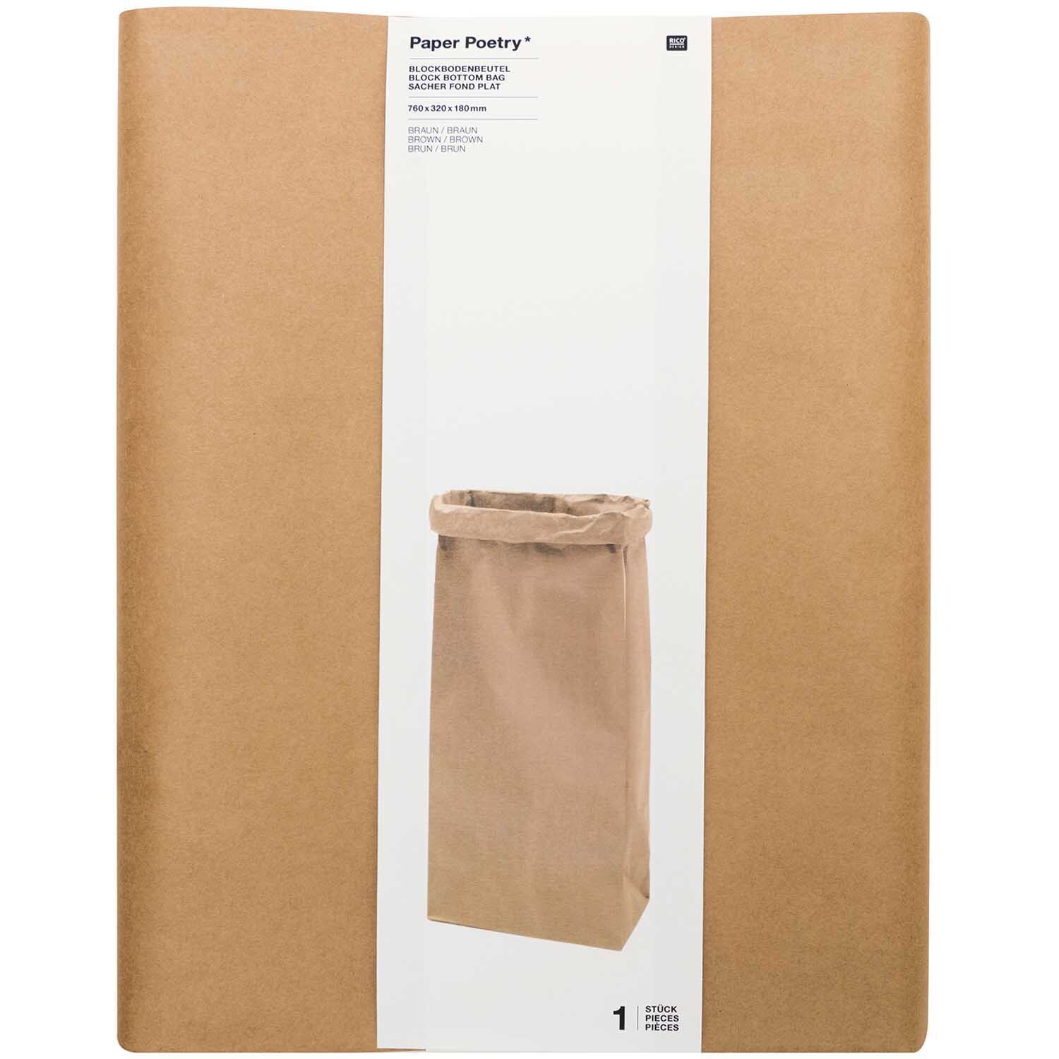 Paper Poetry Maxi-Blockbodenbeutel XL 76x32x18cm, braun, 1 Stück von Rico Design, ideal für Geschenke.