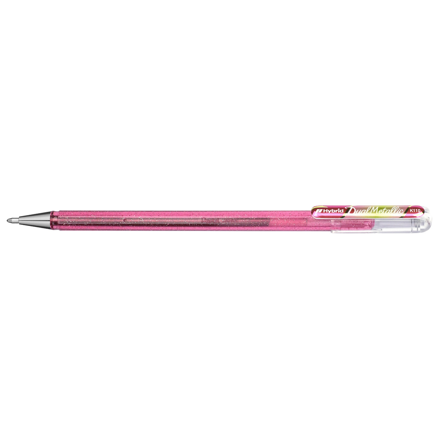 Gelstift Glitzer Dual von Pentel in Rosa mit 0,5mm Spitze, ideal für kreative Projekte.