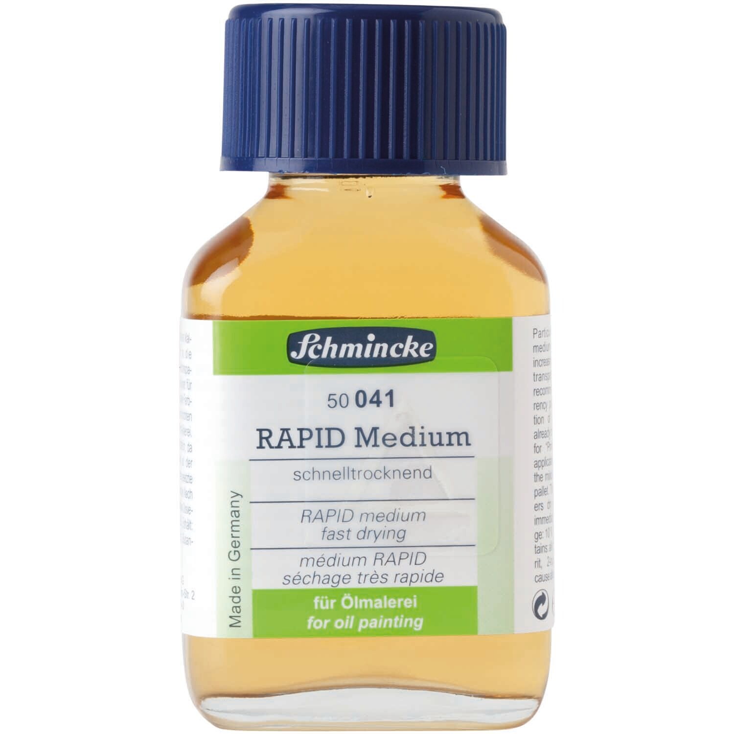 Malmittel Rapid 60ml von Schmincke in einer transparenten Flasche mit blauem Deckel, ideal für Ölmalerei.
