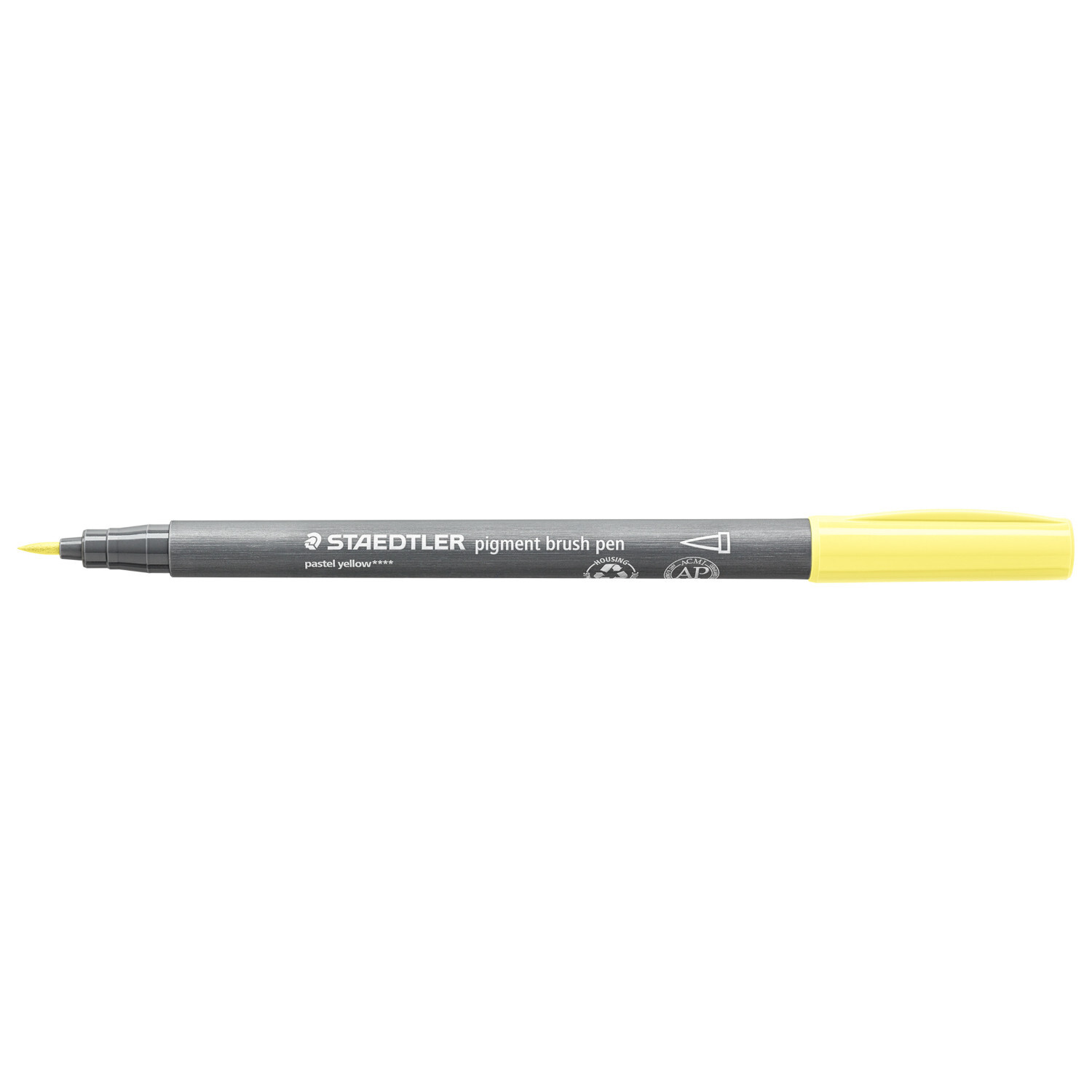 Pigment Brush Pen in Pastellgelb von Staedtler, ideal für präzises Zeichnen und Skizzieren.