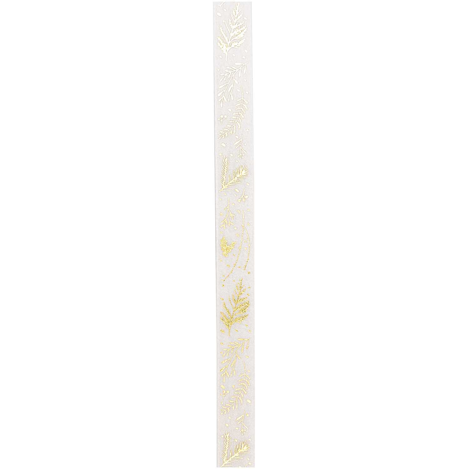 Paper Poetry Tape Nostalgic Christmas mit goldenen Zweigen auf weißem Hintergrund, 1,5 cm breit, 10 m lang. Ideal für festliche Dekorationen.