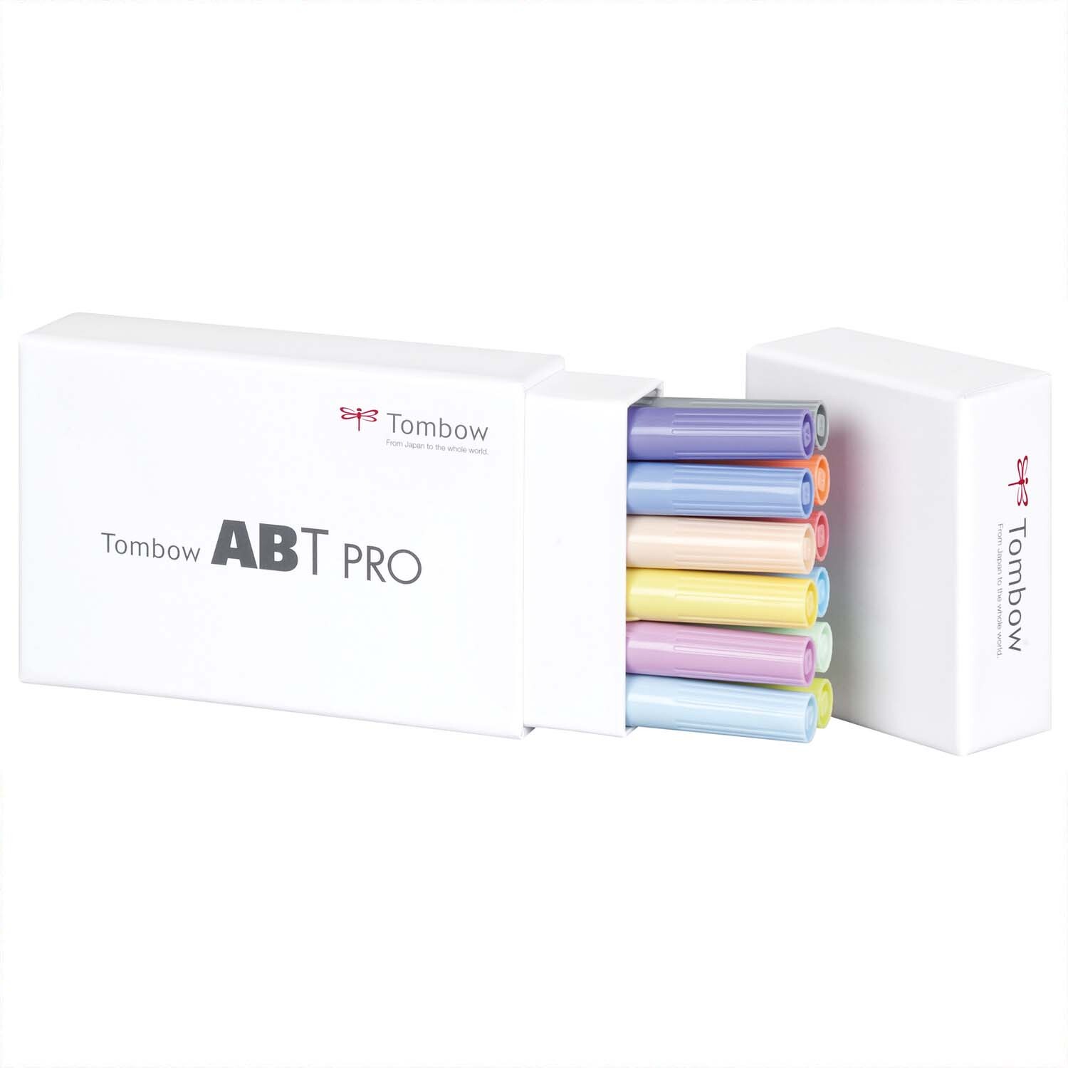 ABT PRO Pastell Colours Alkoholbasierte Marker, 12-teilig, in offener Box mit sichtbaren Stiften.