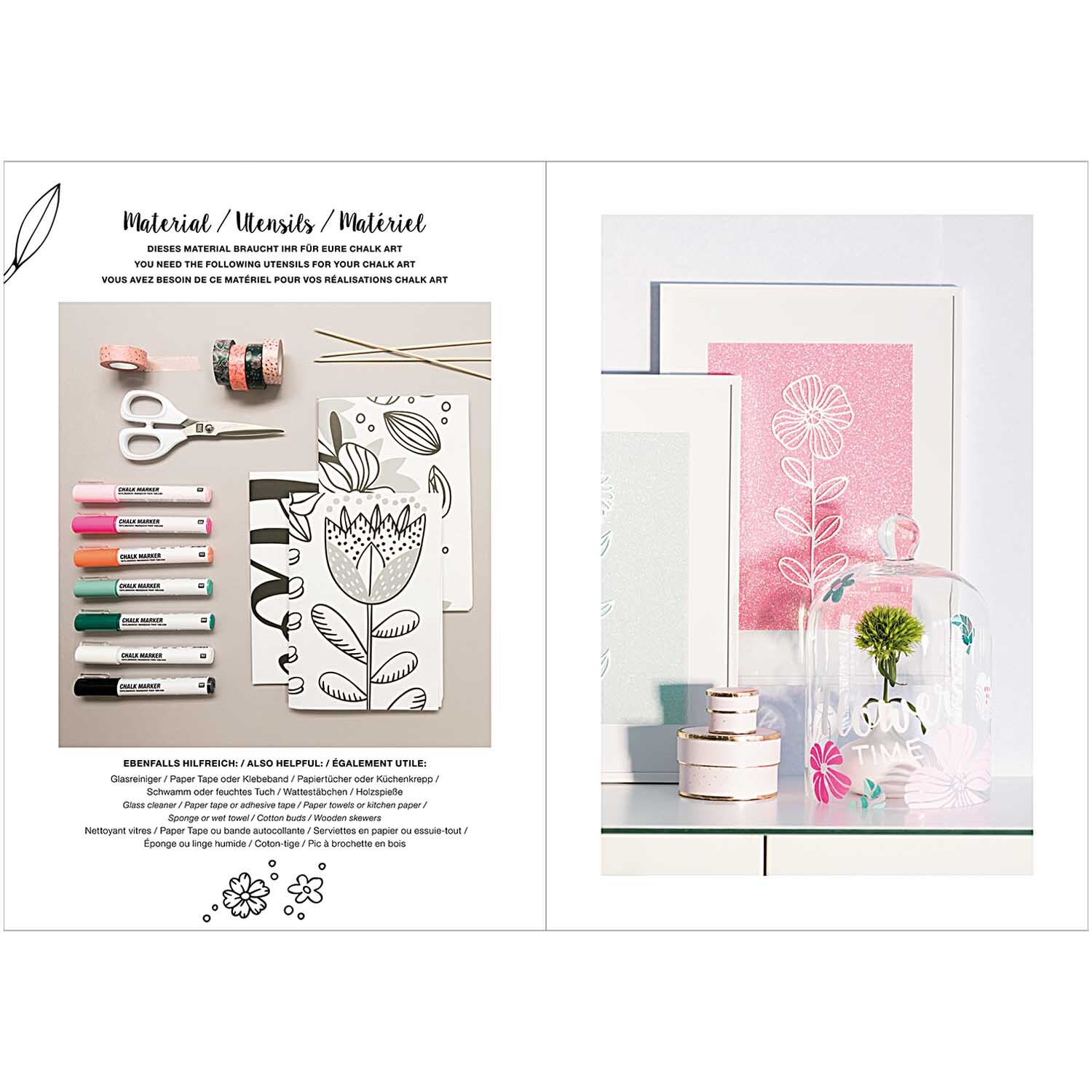Vorlagenmappe Flowers and Plants: Kreatives Set für Fenster- und Glasmalerei mit Kreidestiften, inklusive floraler Designs und Zubehör.