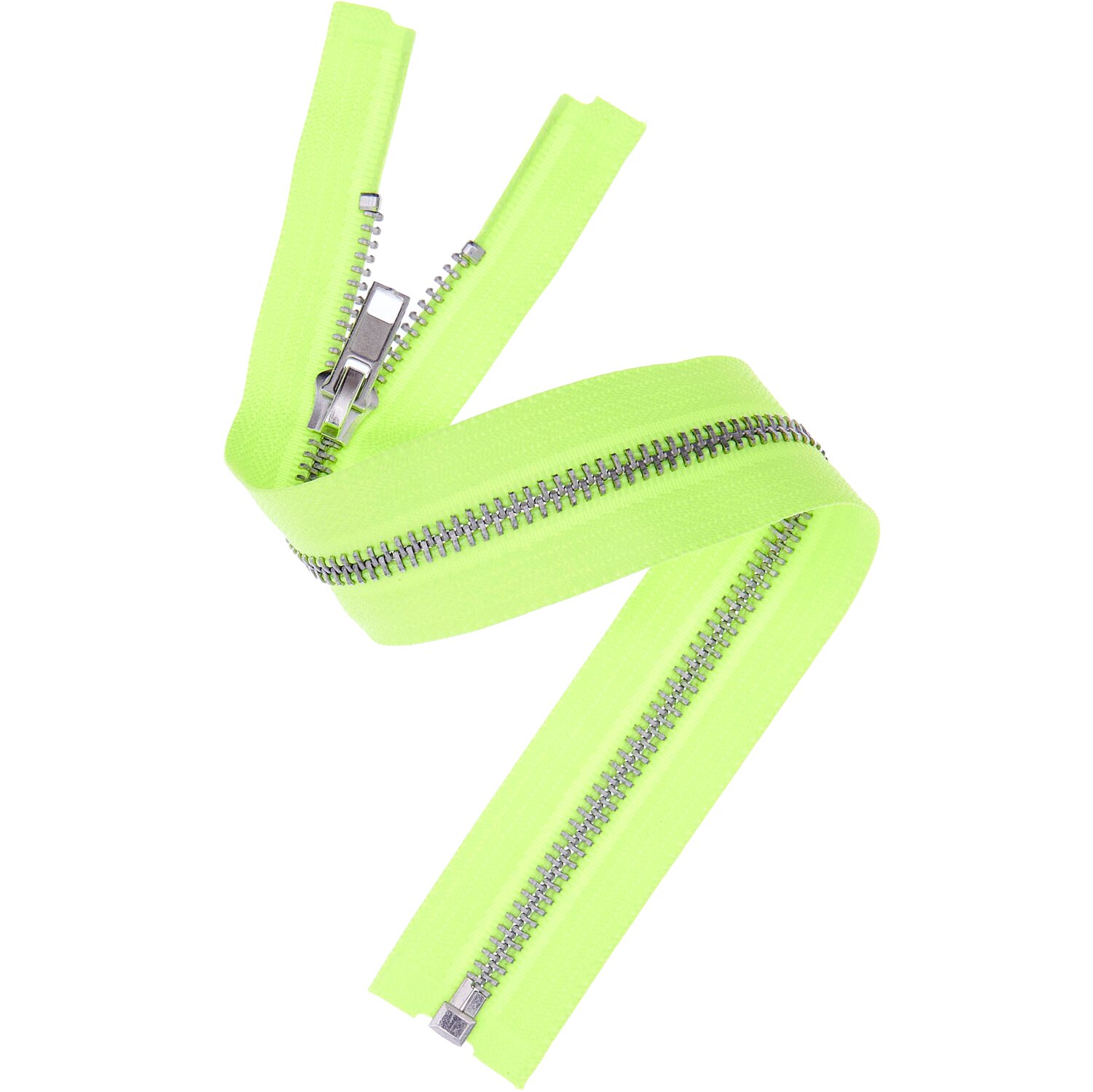 Metall Reißverschluss 5mm von Rico Design, stabiler silberner Zipper mit kontrastierendem Band in leuchtendem Neonton für kreative Näh- und DIY-Projekte