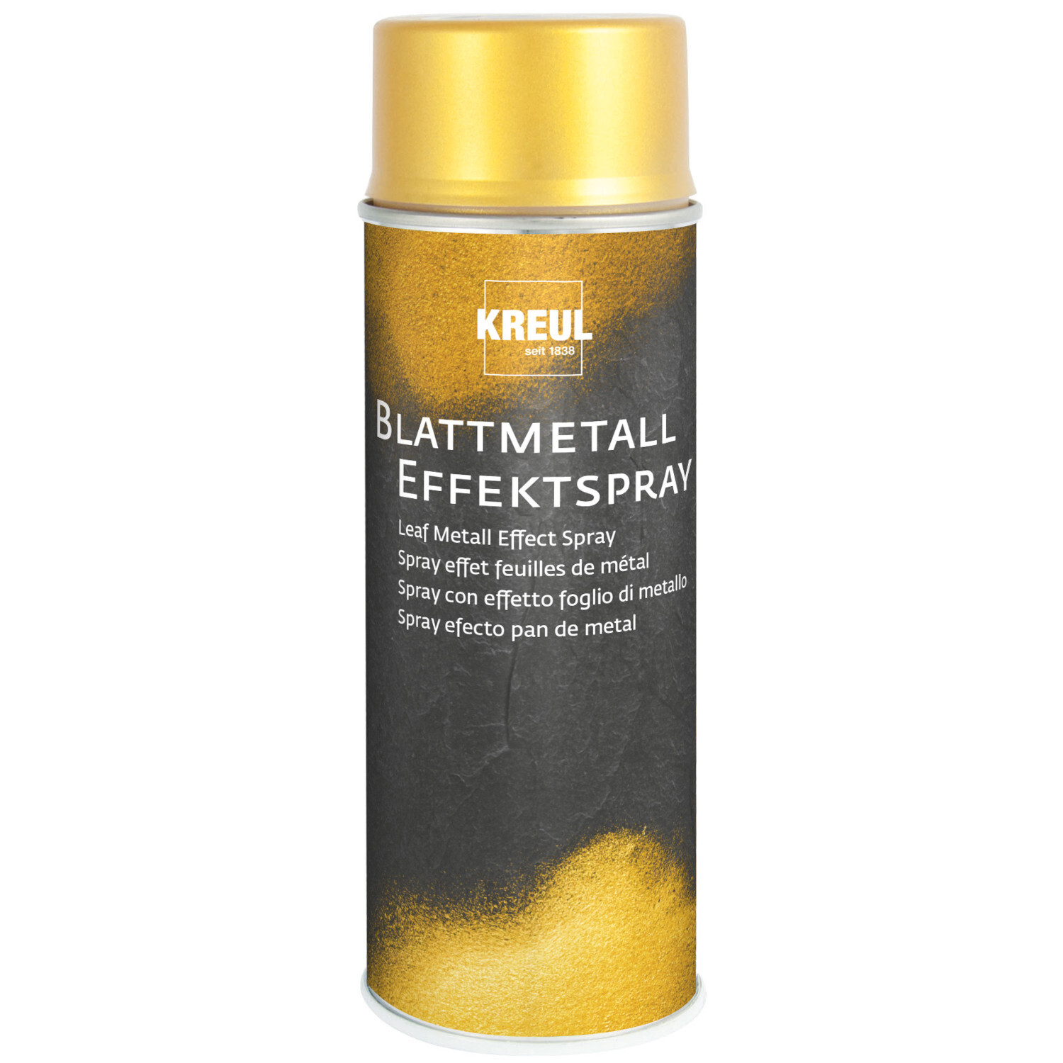 Blattmetall Effektspray von KREUL, 400ml, erzeugt metallischen Glanz in Gold für kreative Projekte.