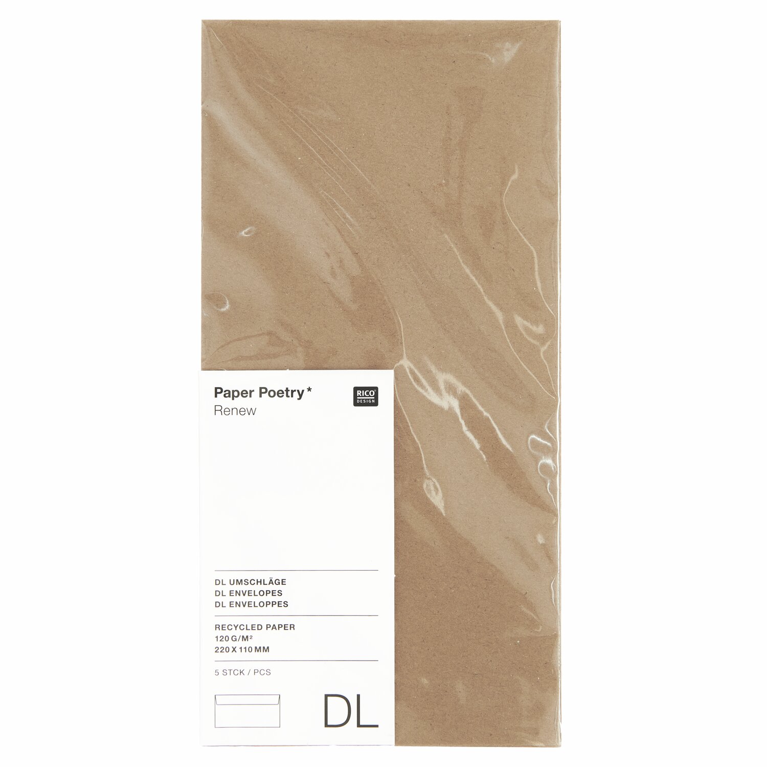 Paper Poetry Renew Umschläge DIN Lang aus Kraftpapier, 5 Stück von Rico Design, ideal für stilvolle Briefsendungen.
