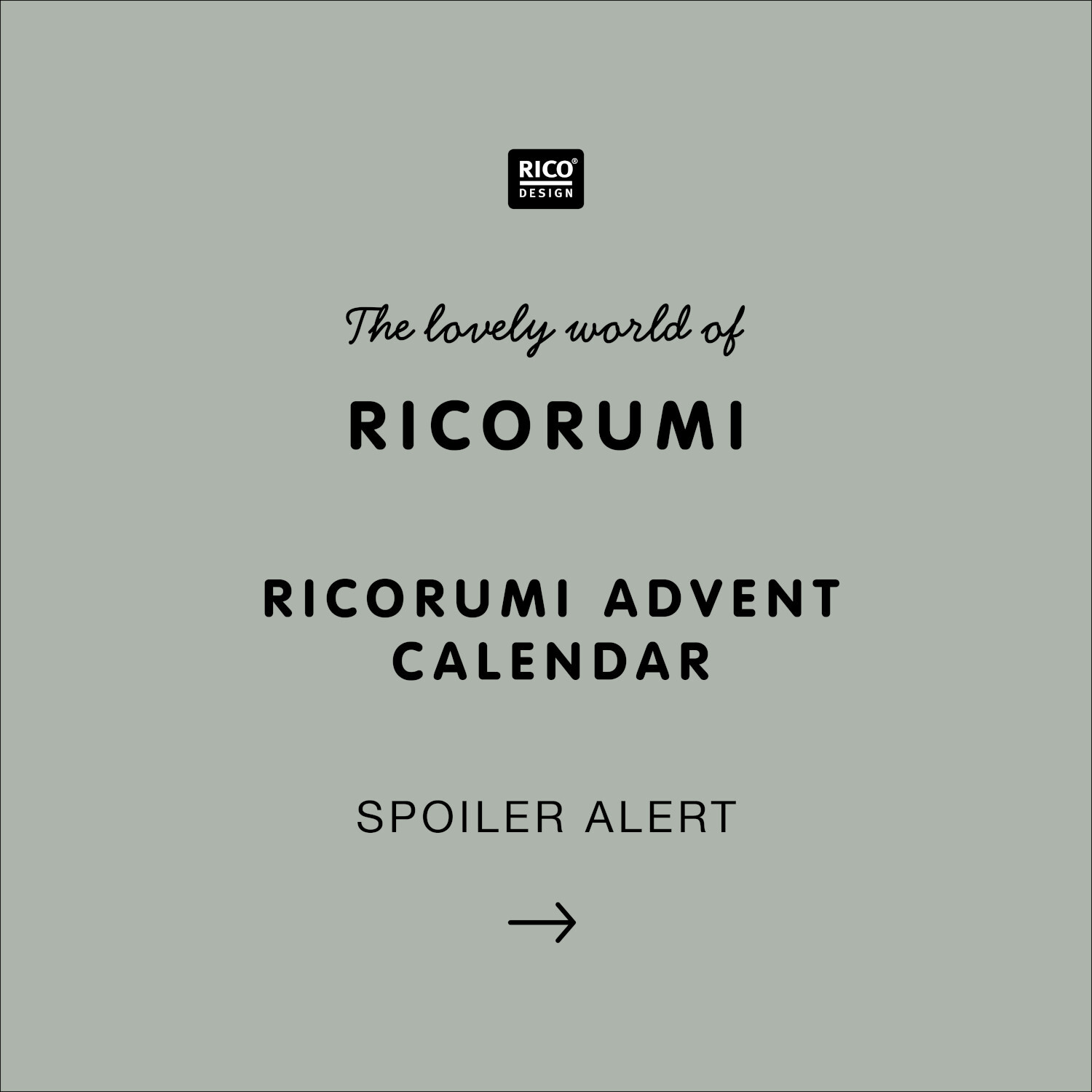 Ricorumi Adventskalender Weihnachtsmarkt von Rico Design auf grauem Hintergrund mit Spoiler-Hinweis.