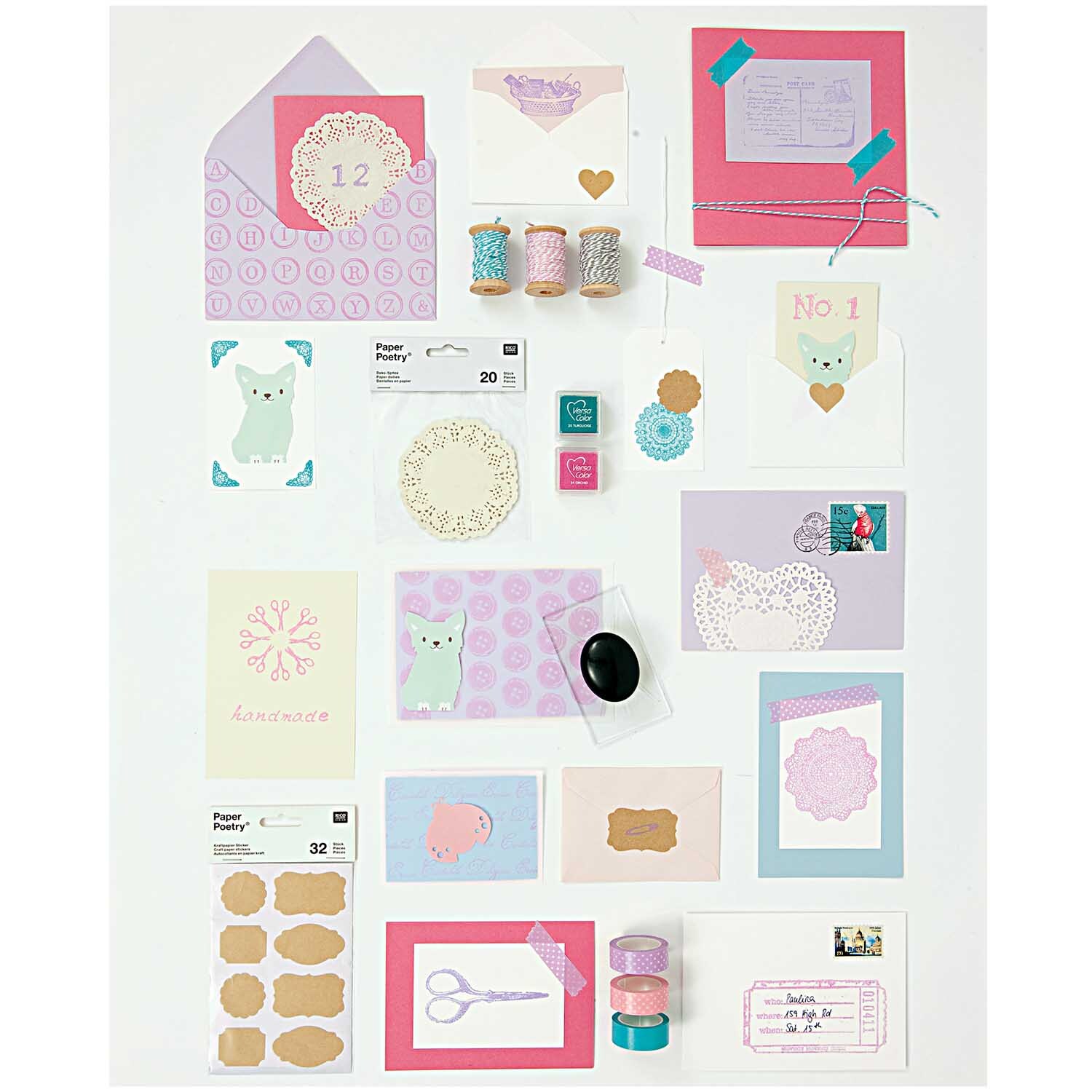 Paper Poetry Kartenset Basic B6, 36-teilig, mit bunten Karten, Umschlägen und Dekorationen von Rico Design.