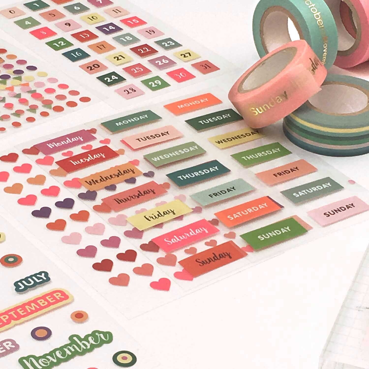 DIY Set Bullet Journal: Bunte Aufkleber und Washi-Tapes von Rico Design für kreative Planer.