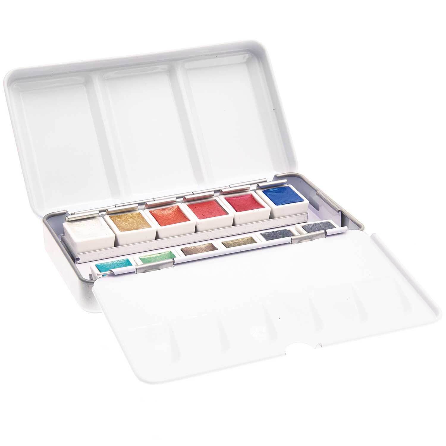 ART Master Metallic Aquarellfarben 12 Farben von Rico Design in einer weißen Metallbox mit verschiedenen Farbtönen.