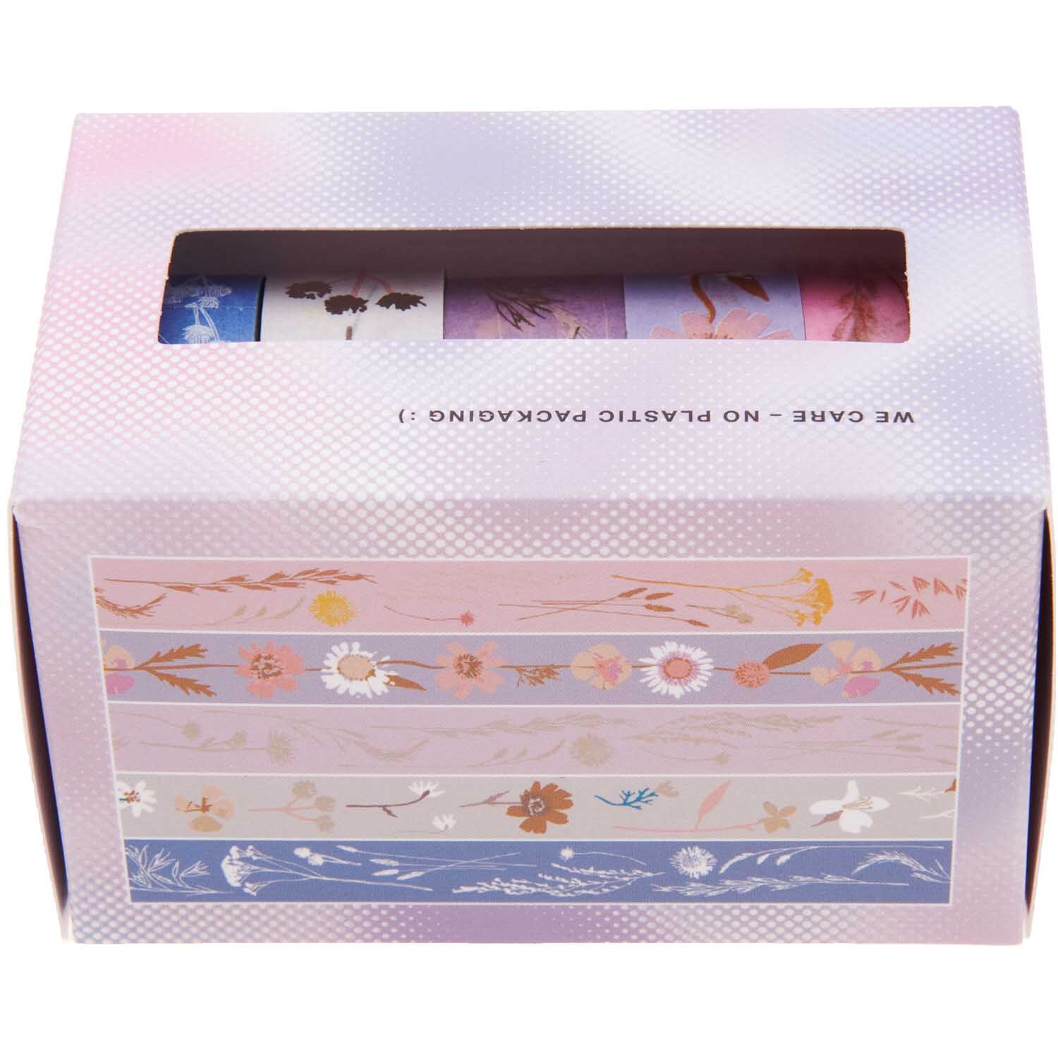 Paper Poetry Tape Set Blurry, 5-teilig, von Rico Design. Pastellfarbene Klebebänder mit floralen Mustern in einer dekorativen Box.