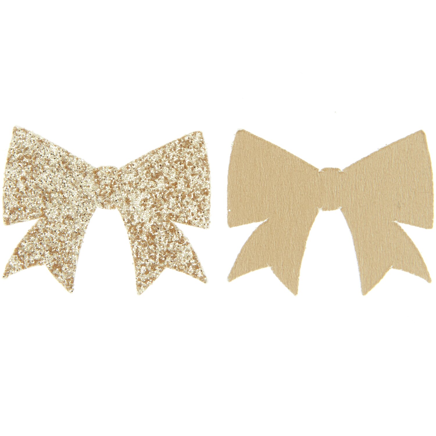 Streudekoration Schleifen Glitzer von Rico Design: Zwei goldene Schleifen, eine glitzernd, eine matt, ideal für festliche Dekorationen.