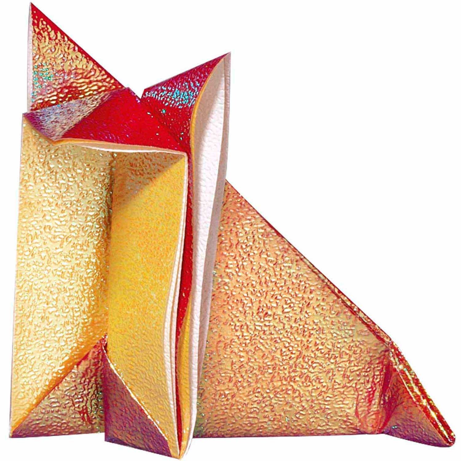 Faltblätter irisierend 14x14cm 50 Blatt, gefaltet zu einer bunten Origami-Figur, Marke folia.