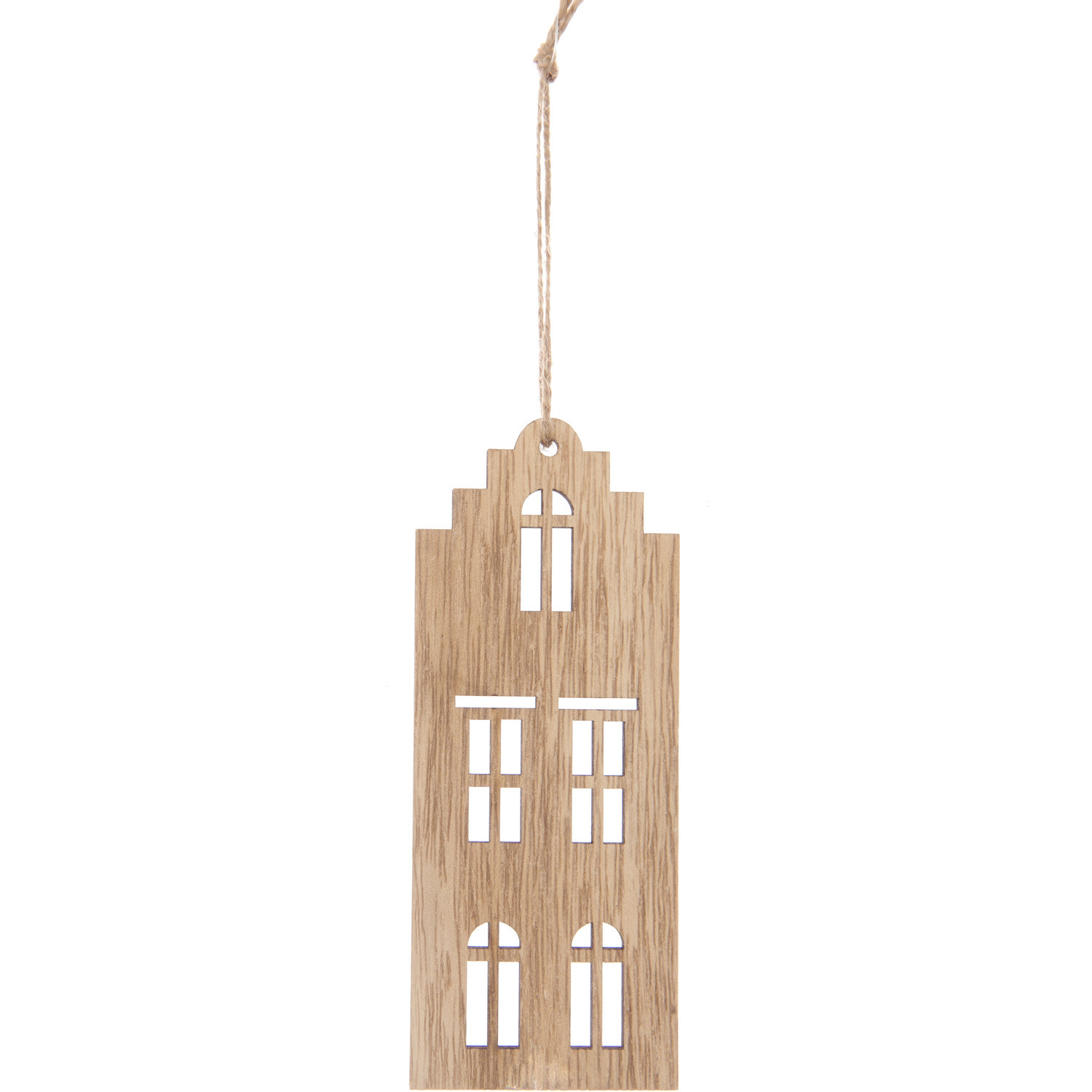 Holzanhänger Haus aus Holz von Rico Design, zeigt ein stilisiertes Haus mit Fenstern, 15x6cm.