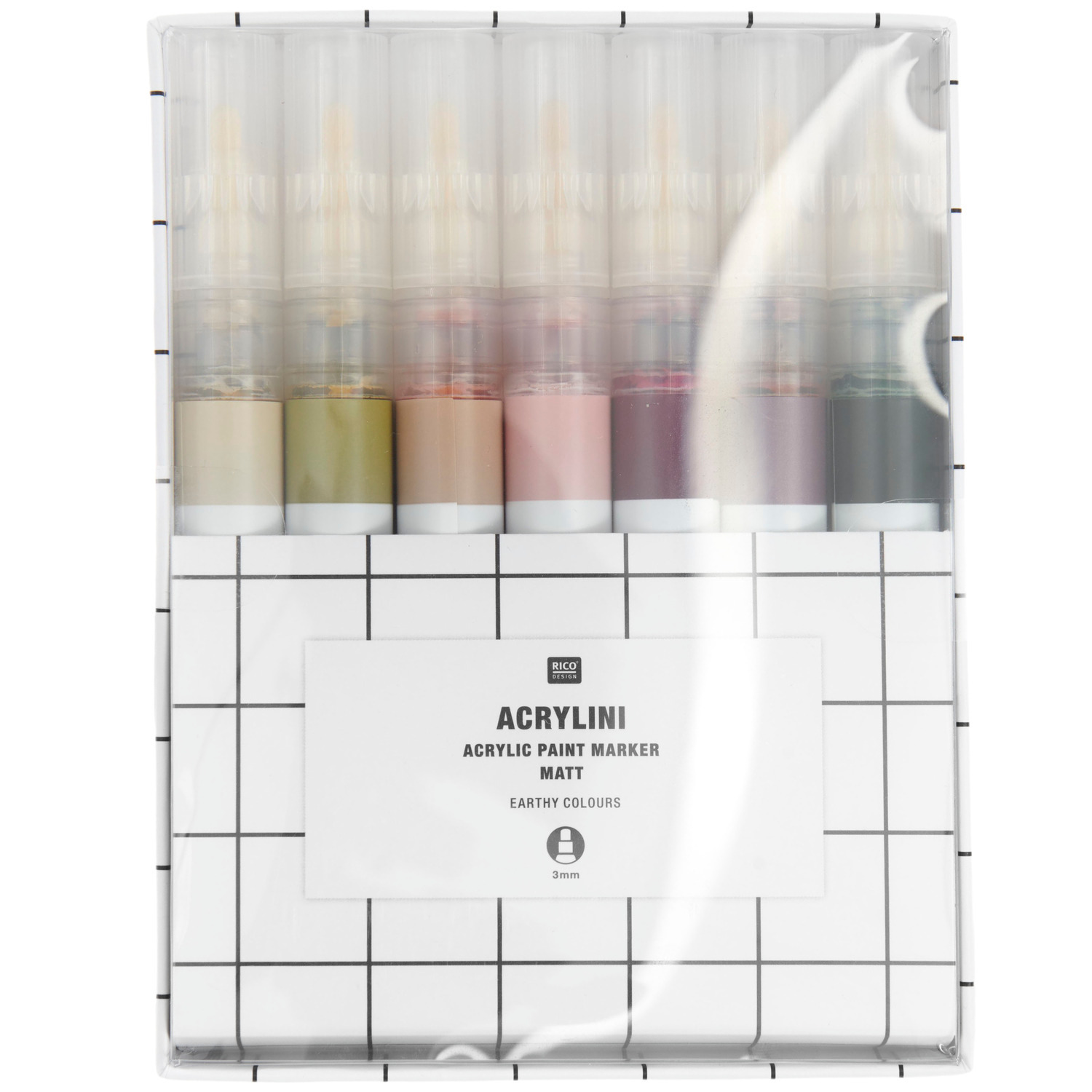 Acrylini Marker Set Earthy Colours: Sieben matte Acrylmarker in natürlichen Tönen, 3mm Spitze.