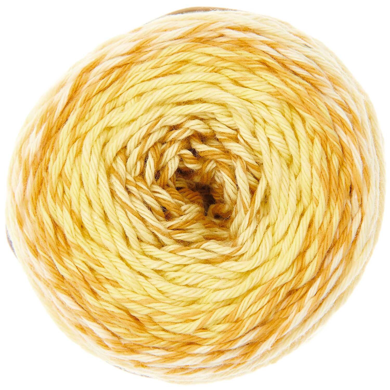 Ricorumi Spin Spin dk: Gelbes Garnknäuel von Rico Design, 50g, in sanften Gelb- und Orangetönen.