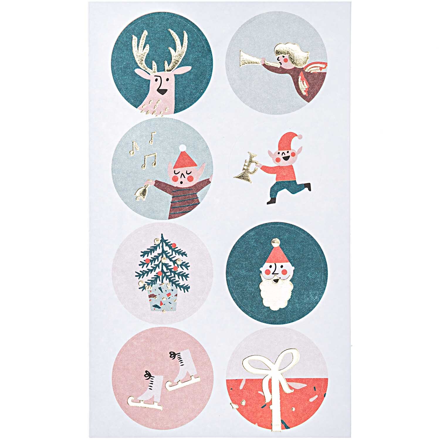 Paper Poetry Sticker Jolly Christmas Classic mit weihnachtlichen Motiven wie Rentier, Weihnachtsmann und Geschenken, ideal für festliche Dekorationen.