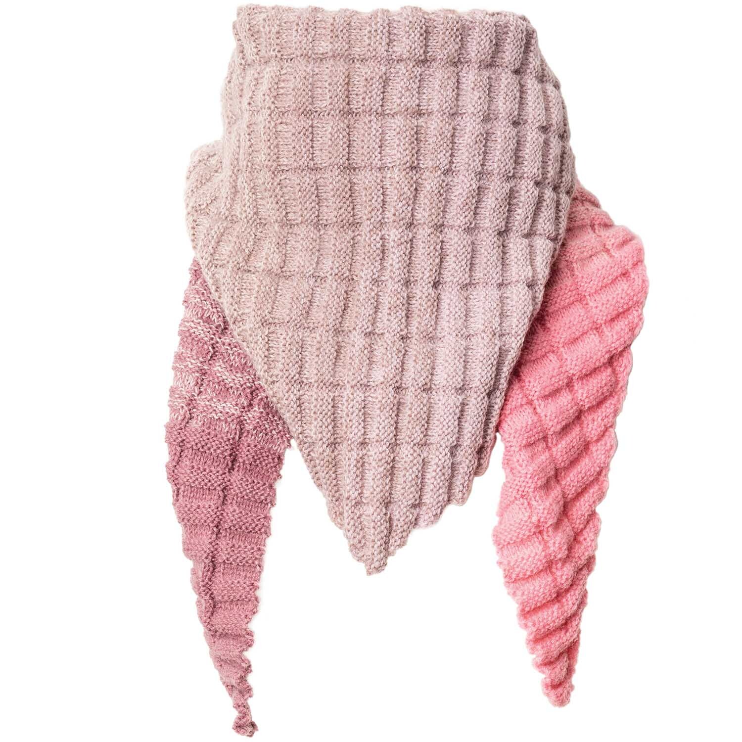 Creative Wool Dégradé Super6: Dreieckstuch in Rosa-Flieder von Rico Design, gestrickt mit weichem Garn.